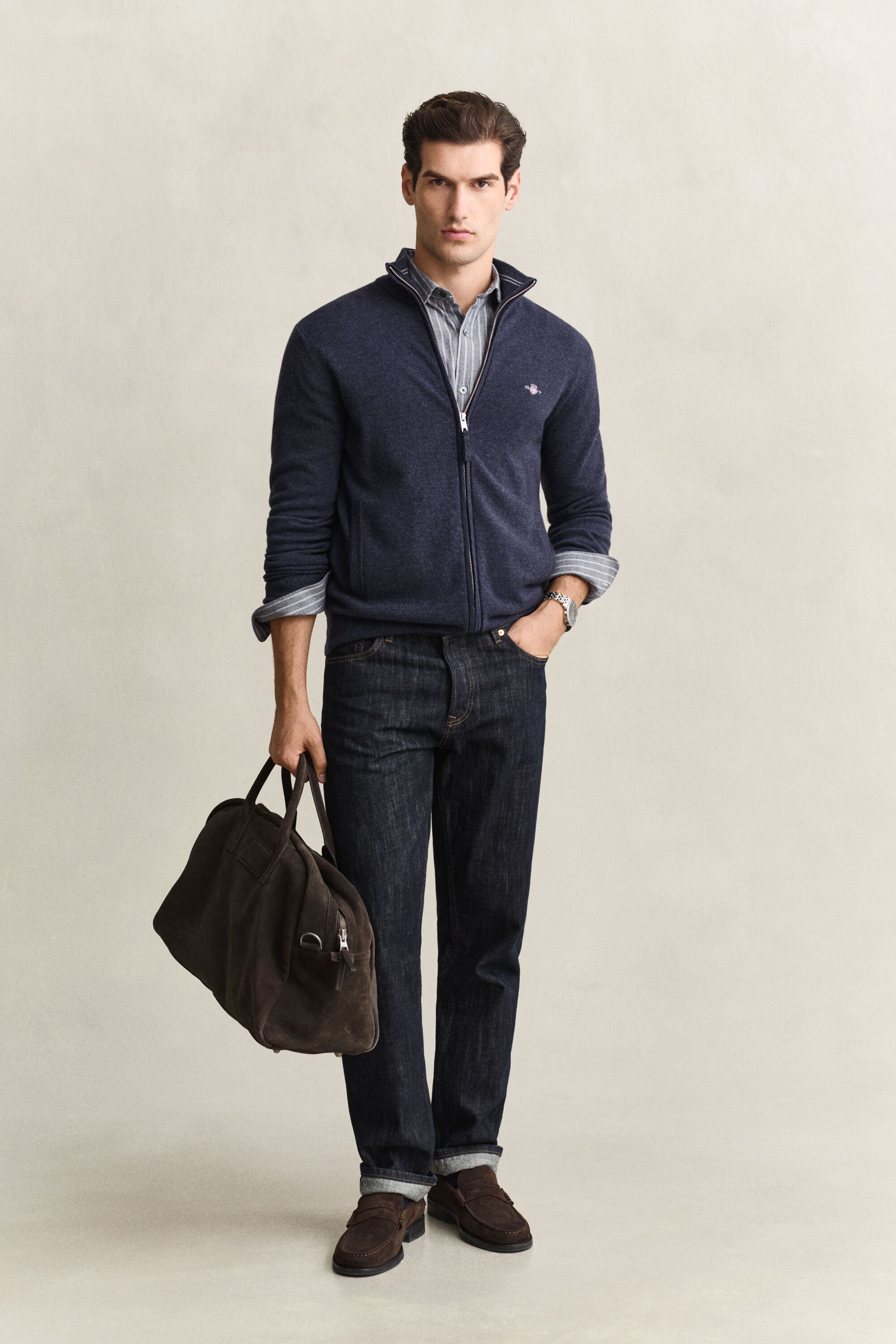 Cardigan zippé en laine d’agneau