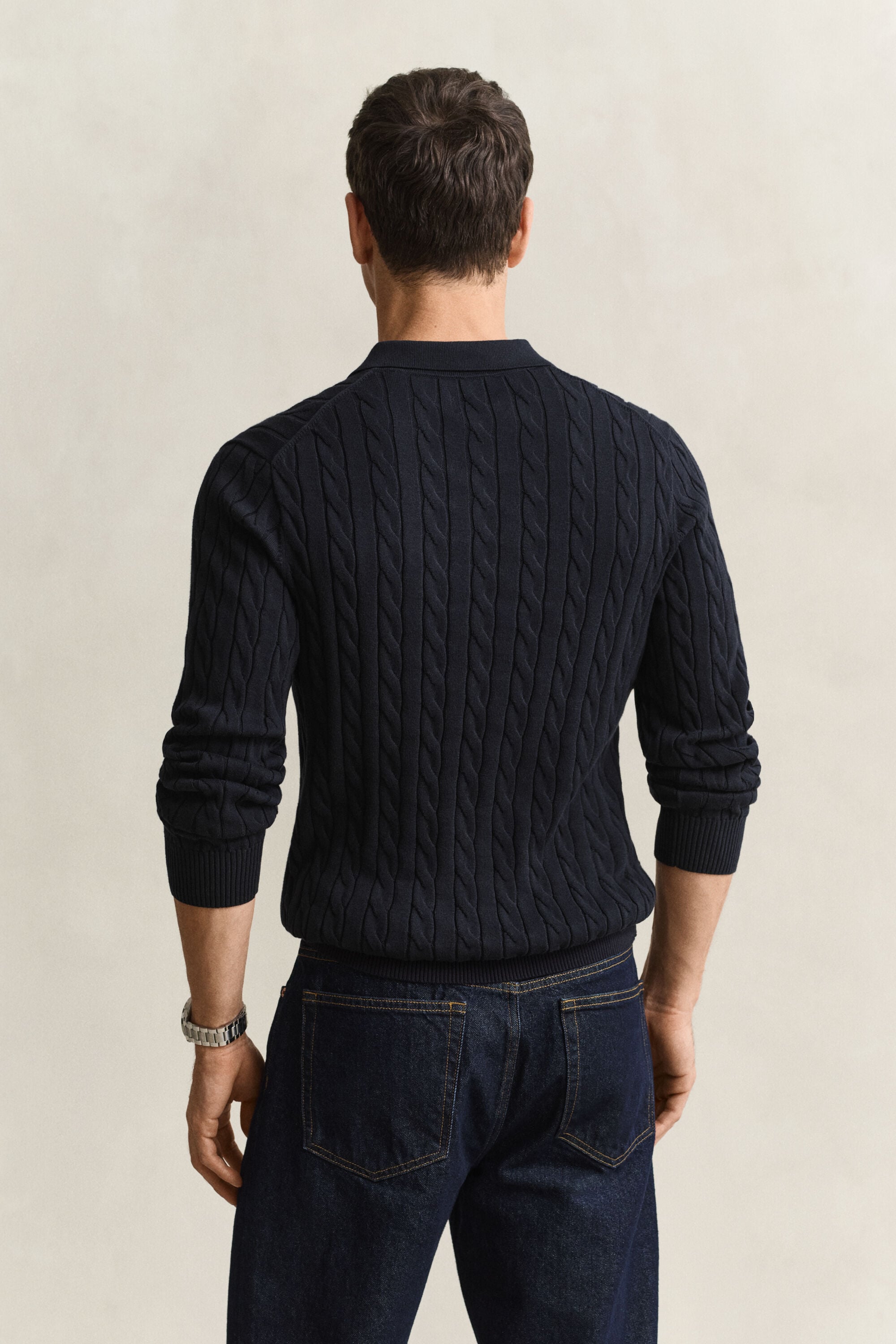 Pull façon polo en maille de coton à torsades