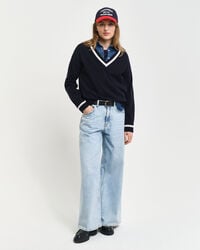 Pull col V contrastant en laine d'agneau ultrafine