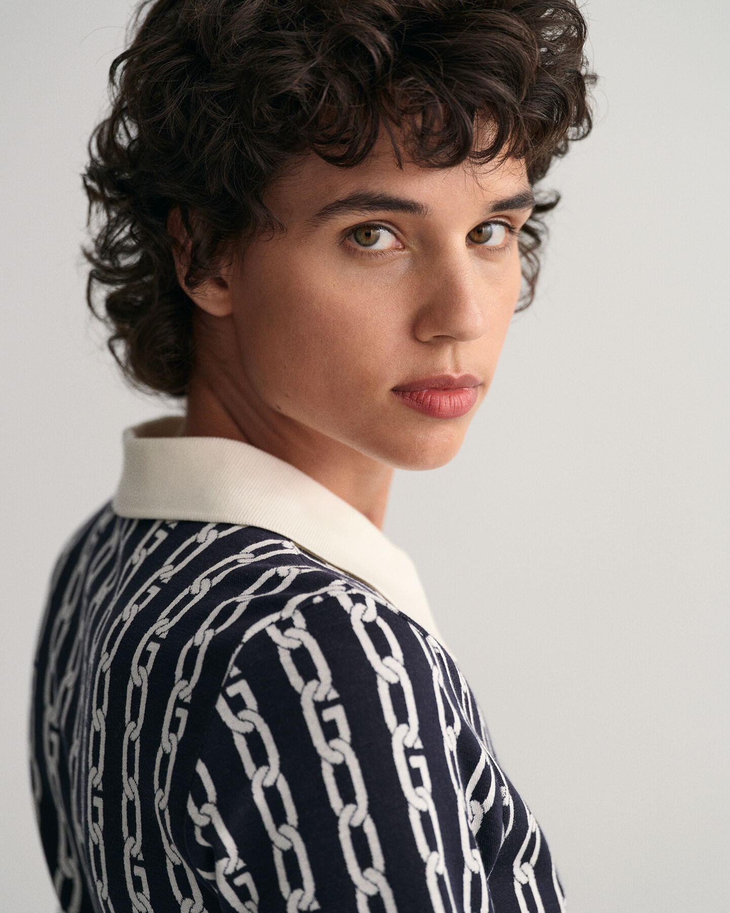 Robe-polo à manches mi-longues Chain Jacquard