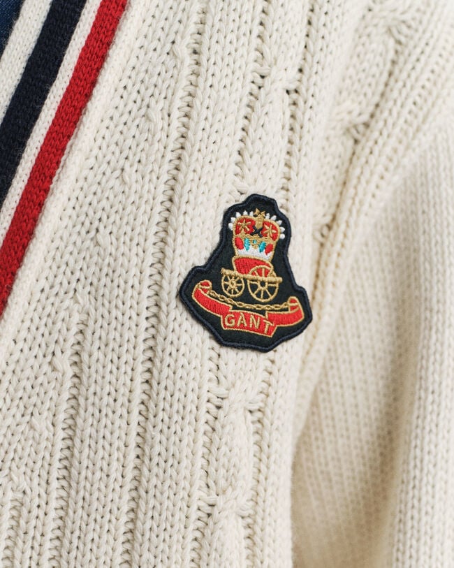 Cardigan col V en maille torsadée Gant Varsity