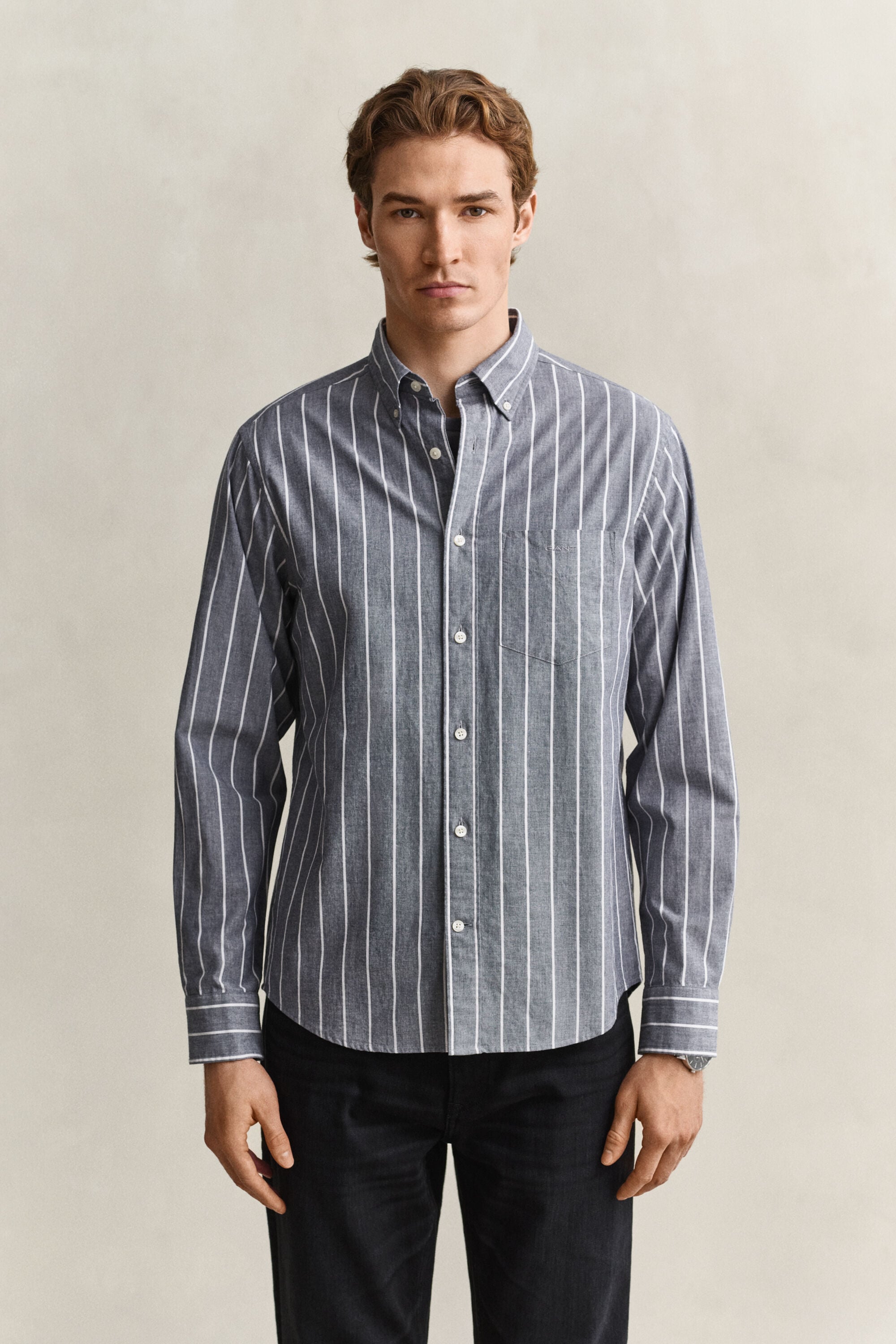 Chemise à rayures en popeline chinée