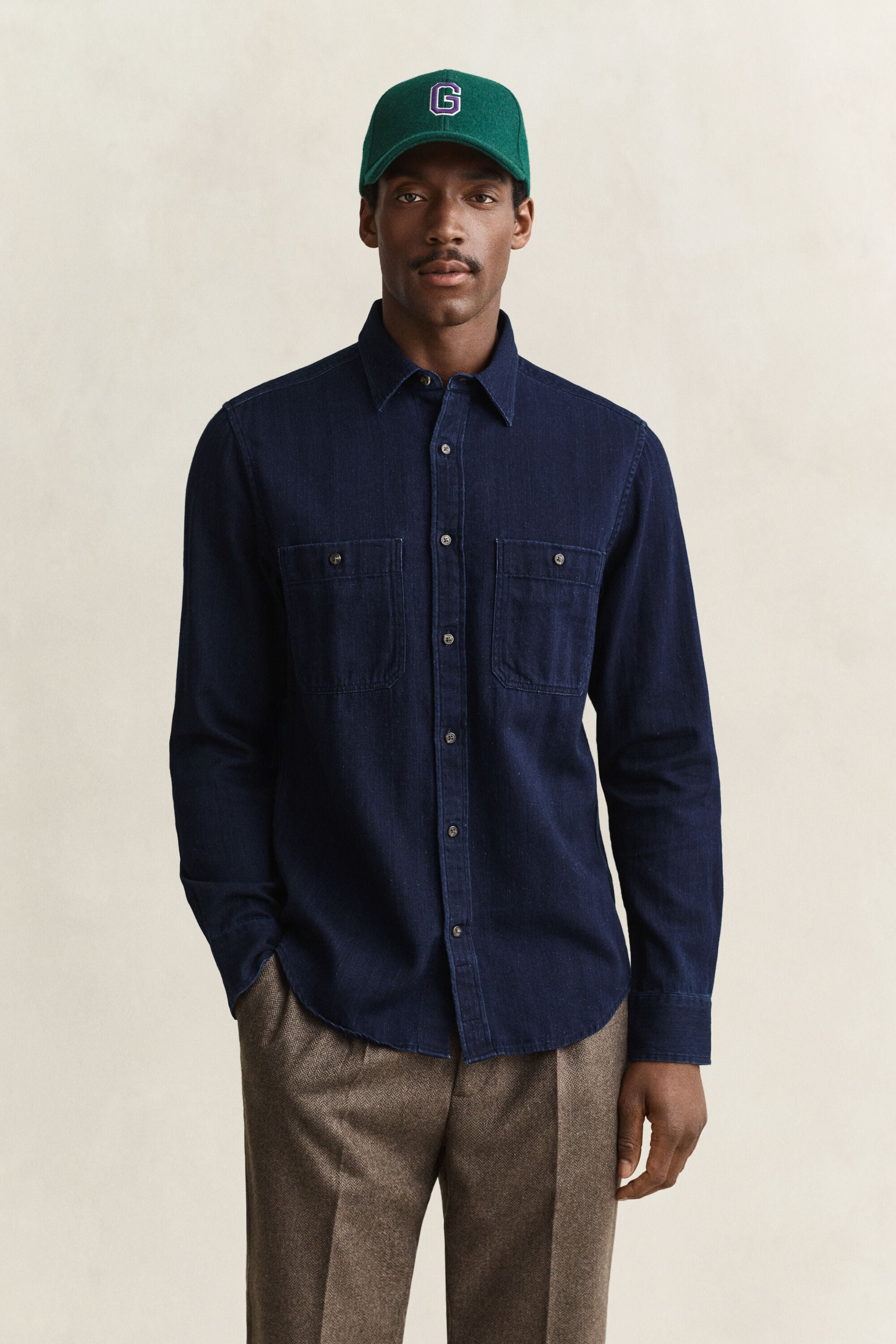 Chemise à chevrons indigo