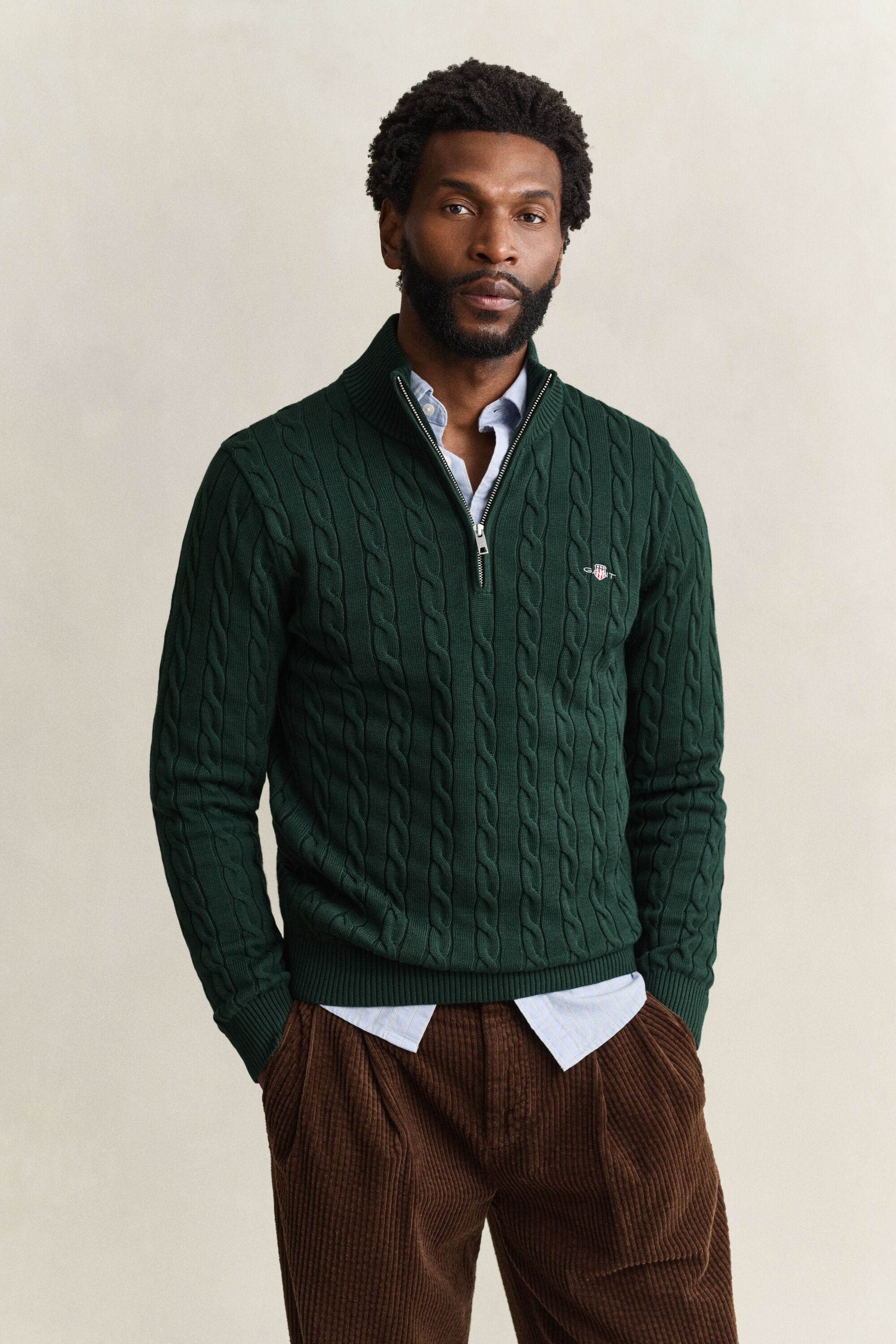 Pull à demi-zip en maille de coton torsadée