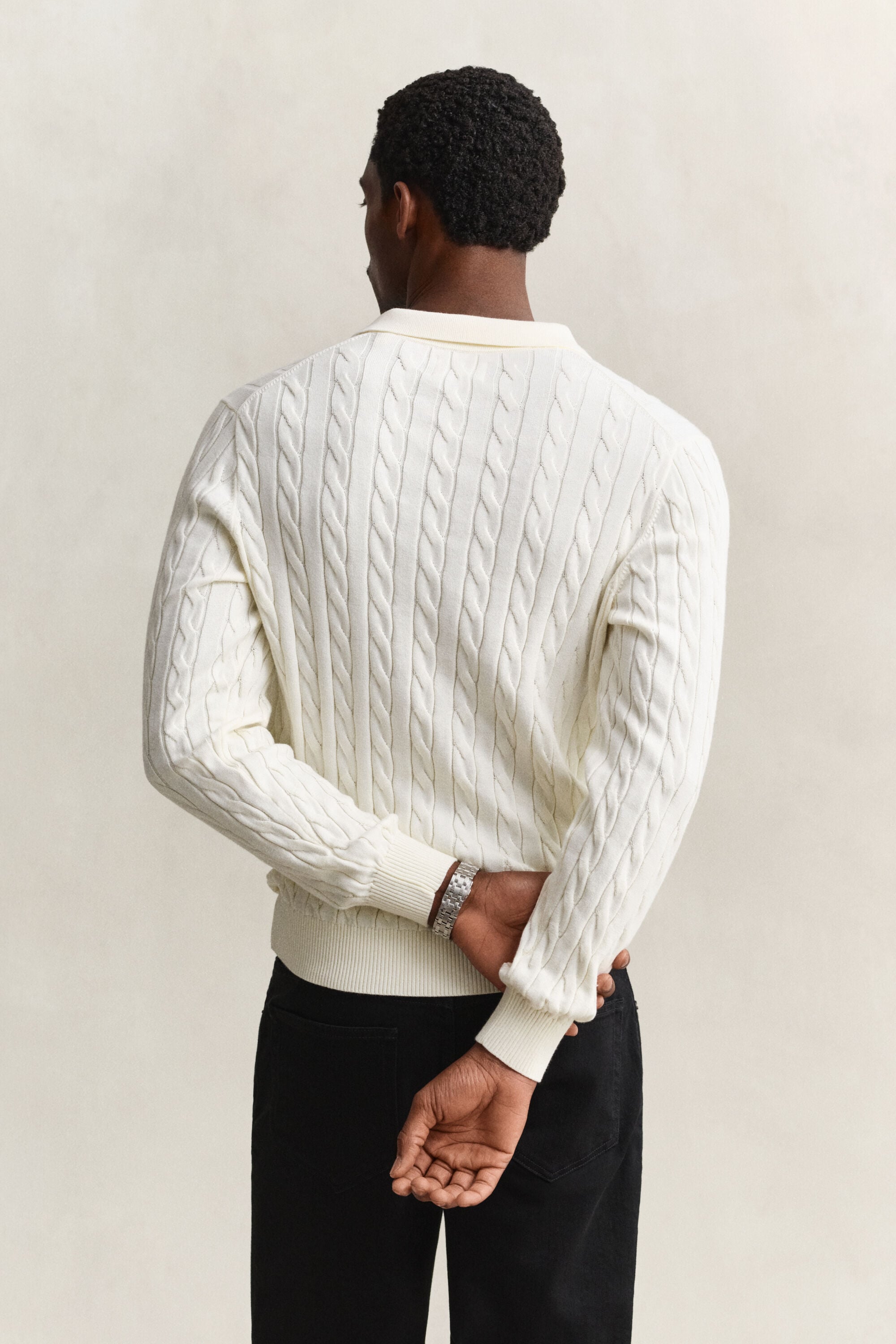 Pull façon polo en maille de coton à torsades