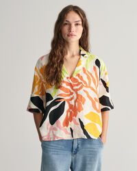 Chemise relaxed fit en lin &agrave; manches courtes Palm Print