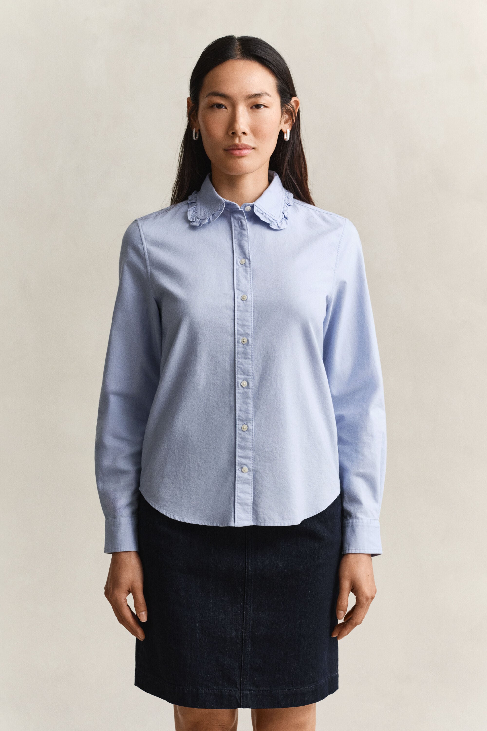 Chemise en coton Oxford classique à volants