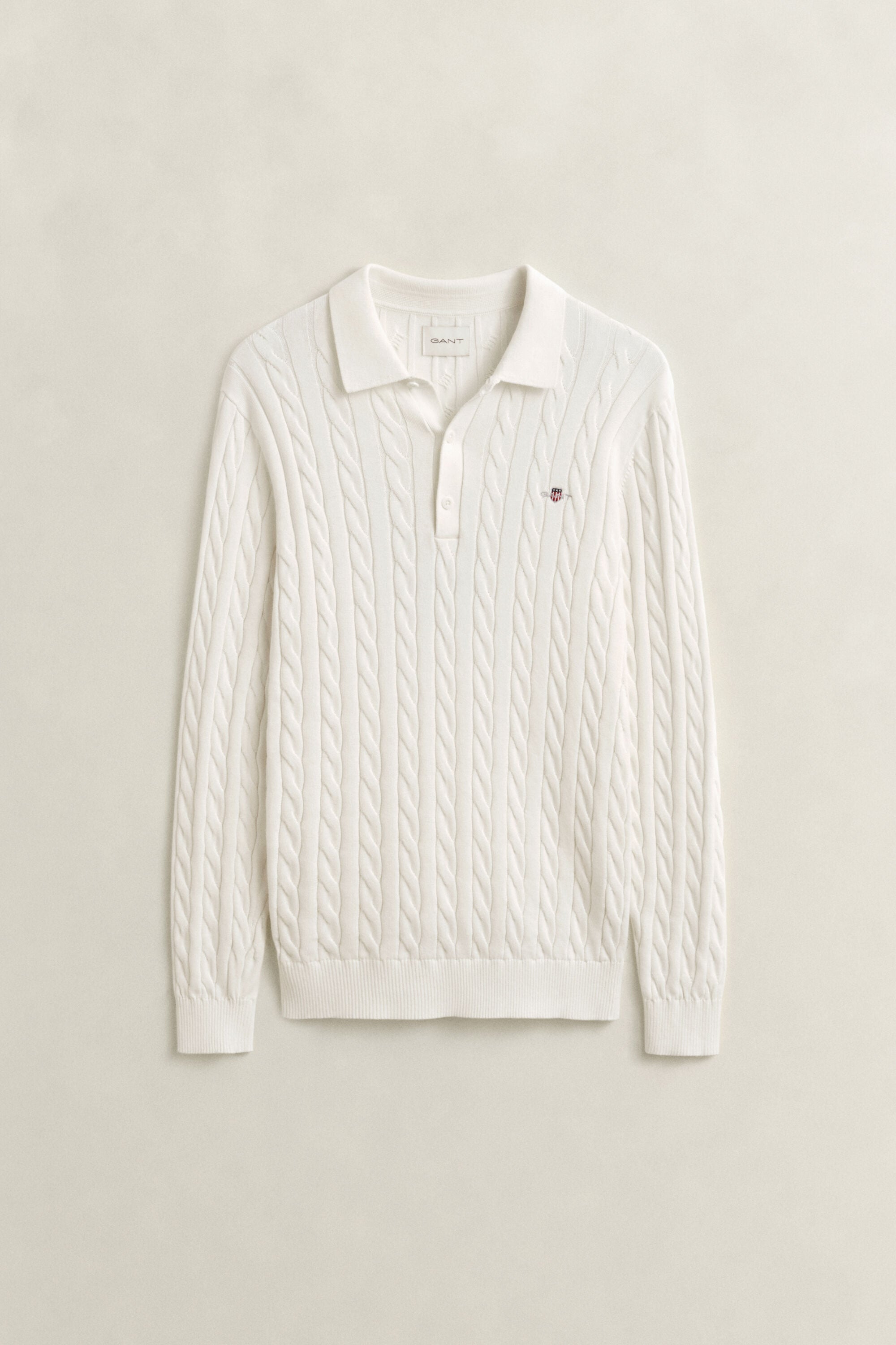 Pull façon polo en maille de coton à torsades