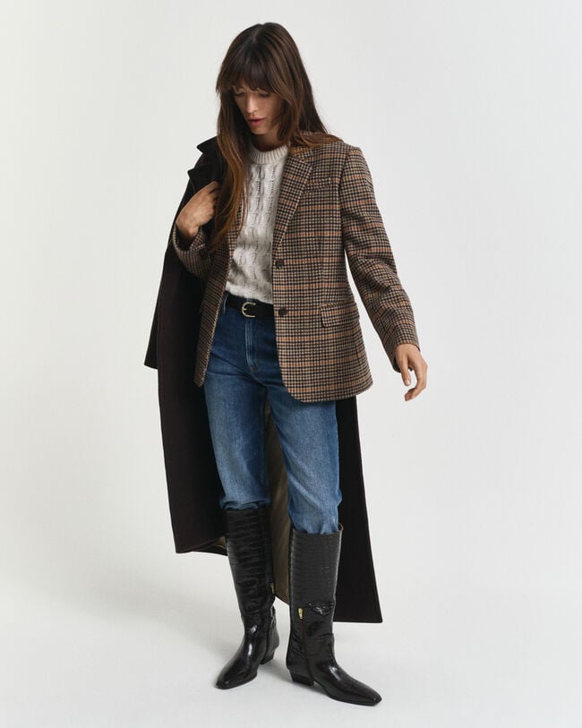 Veste blazer coupe regular en laine à motif pied-de-poule