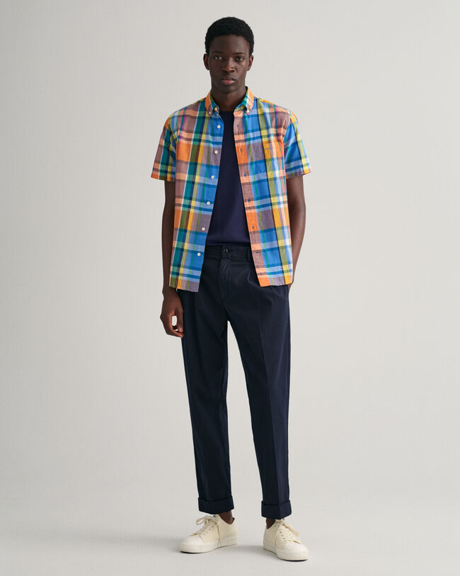 Chemise regular fit &agrave; carreaux madras color&eacute;s et manches courtes
