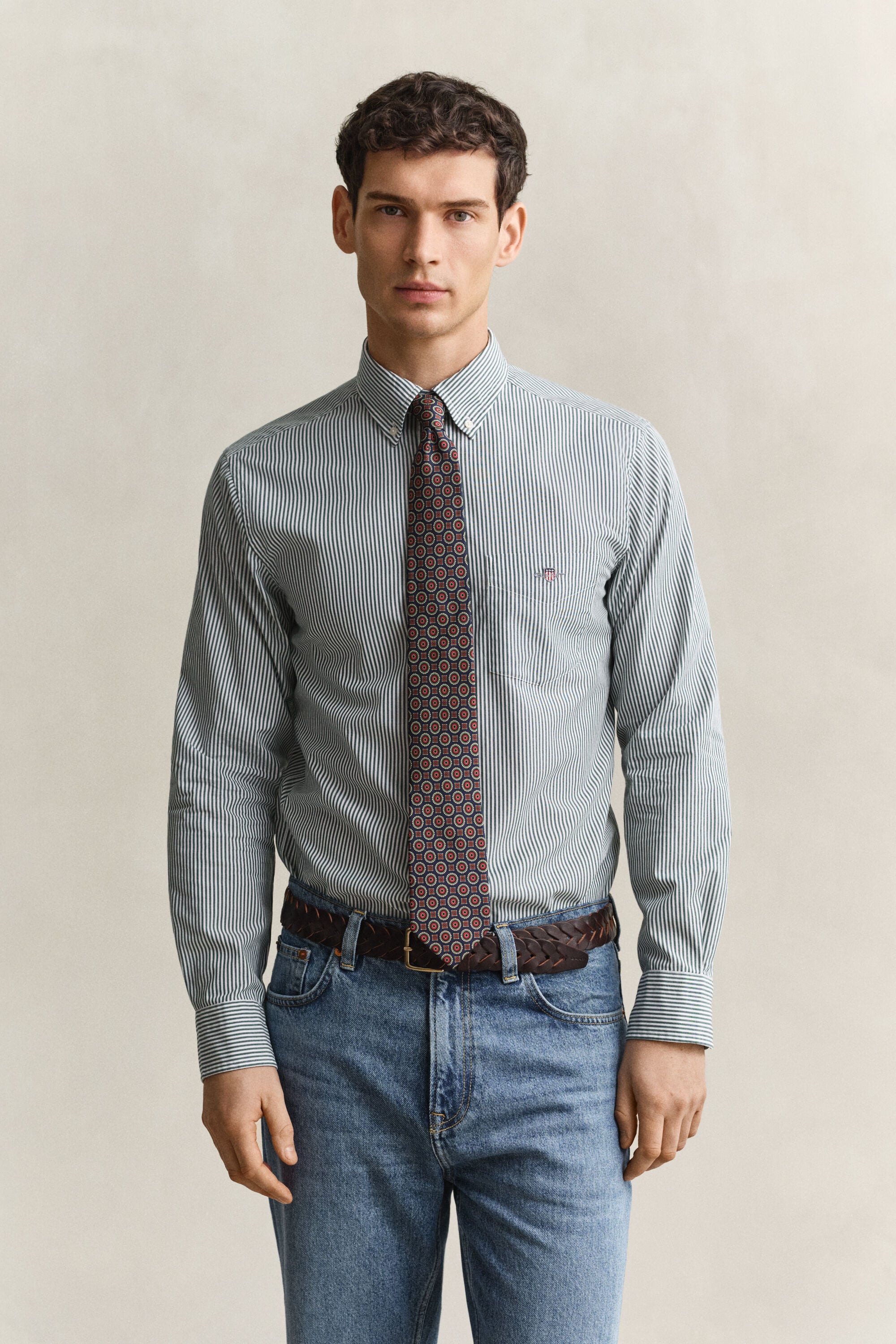 Chemise regular en popeline à rayures classique