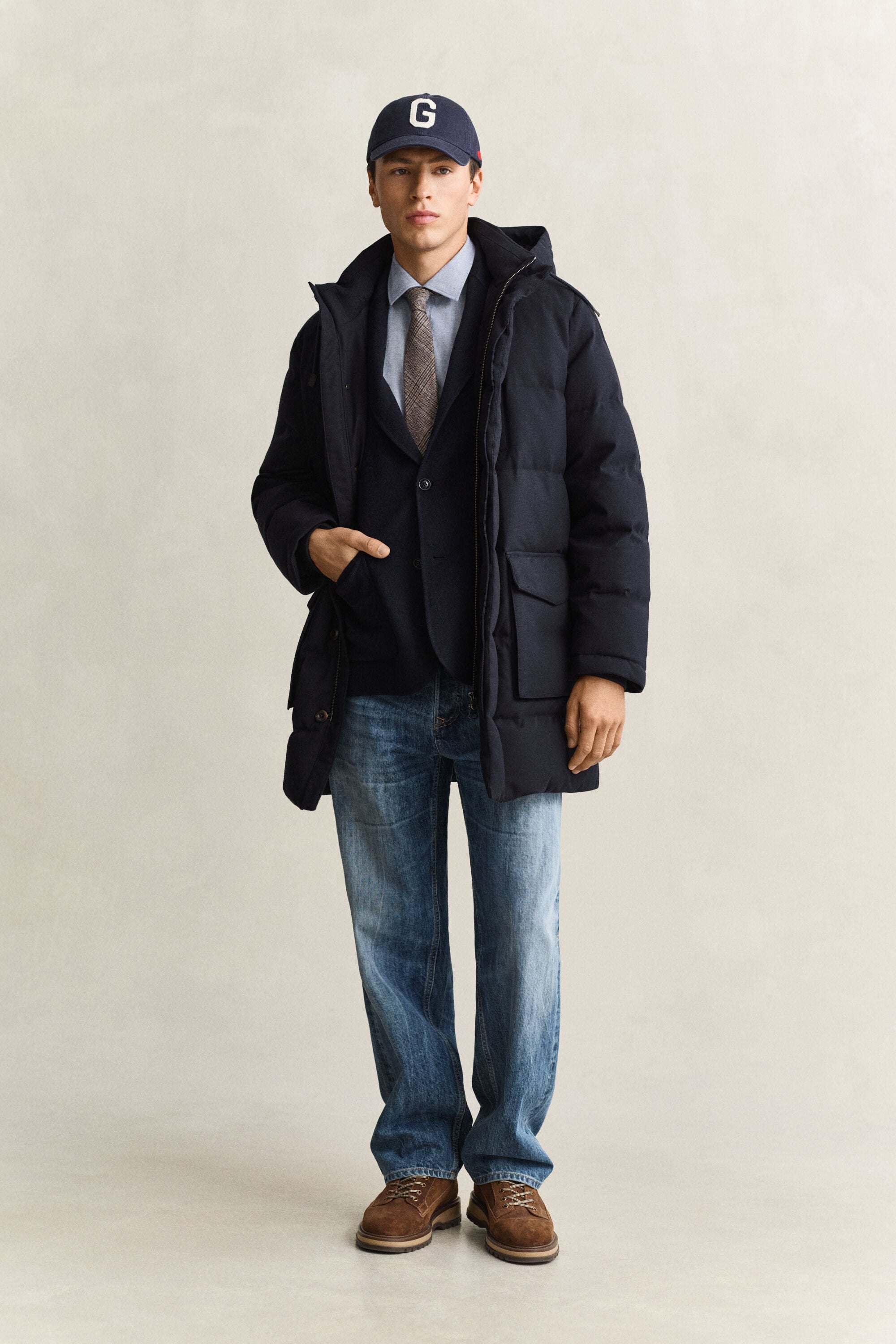 Veste matelassée mi-longue en flanelle