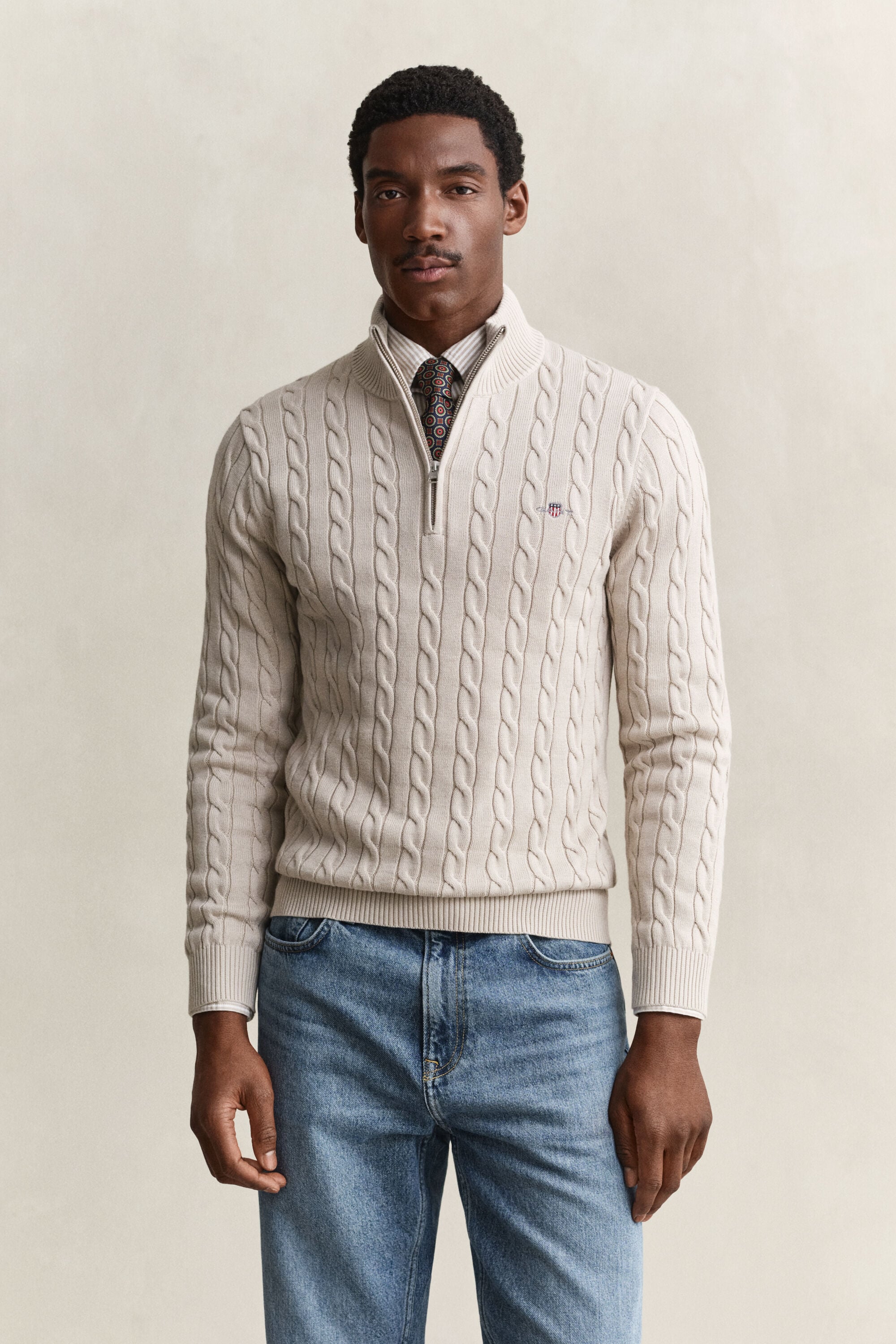 Pull à demi-zip en maille de coton torsadée