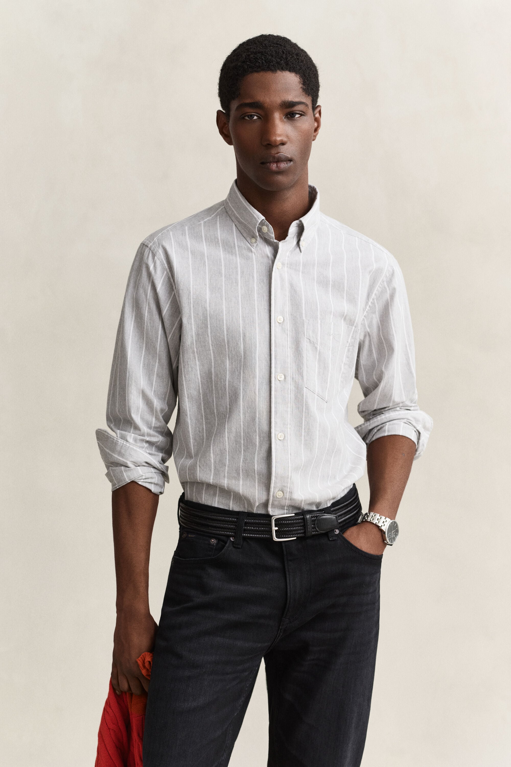 Chemise à rayures en popeline chinée