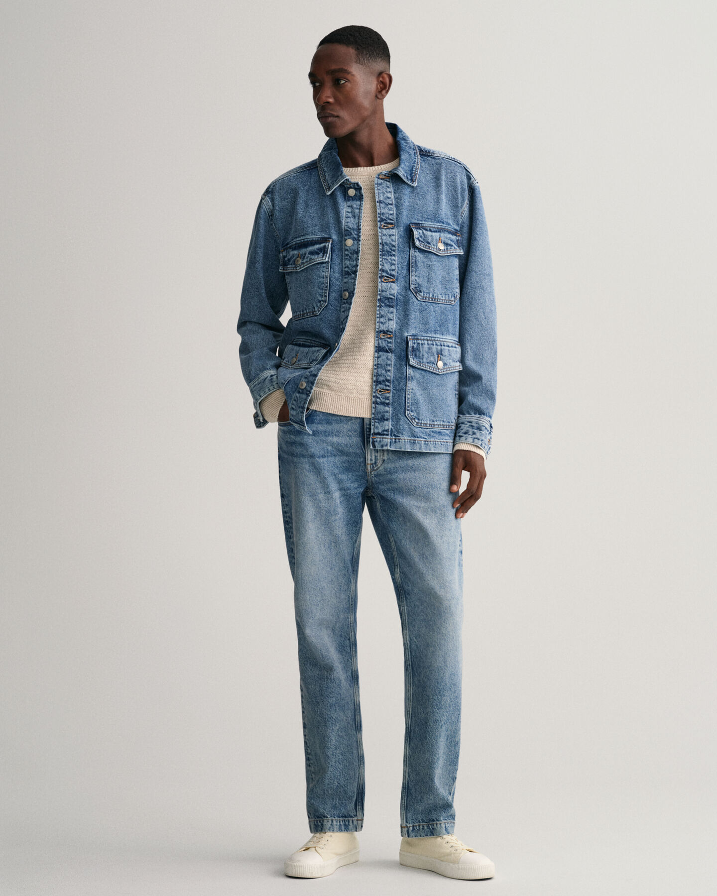 Pull ras du cou en coton et lin Textured