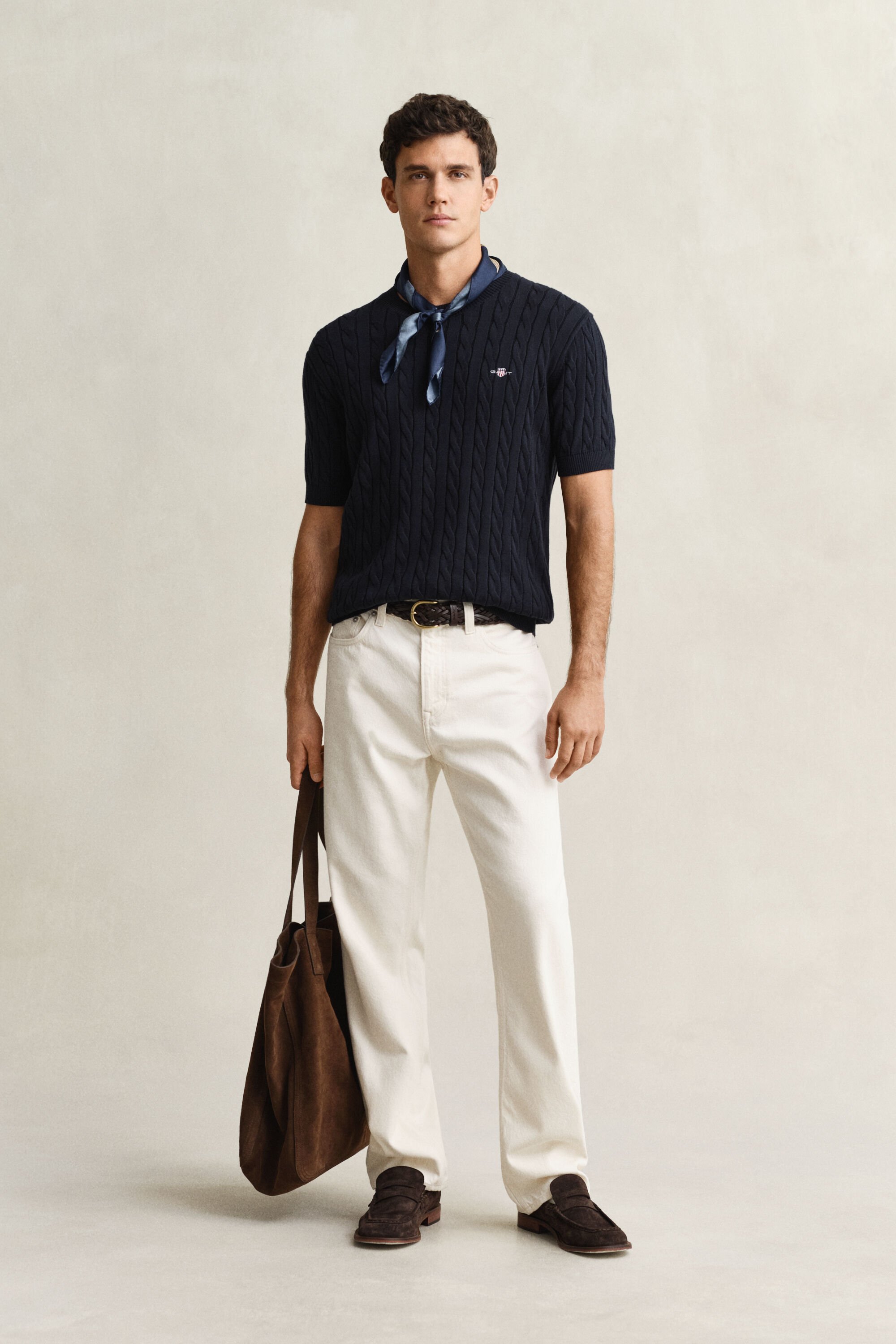 Pull en coton à manches courtes et maille torsadée