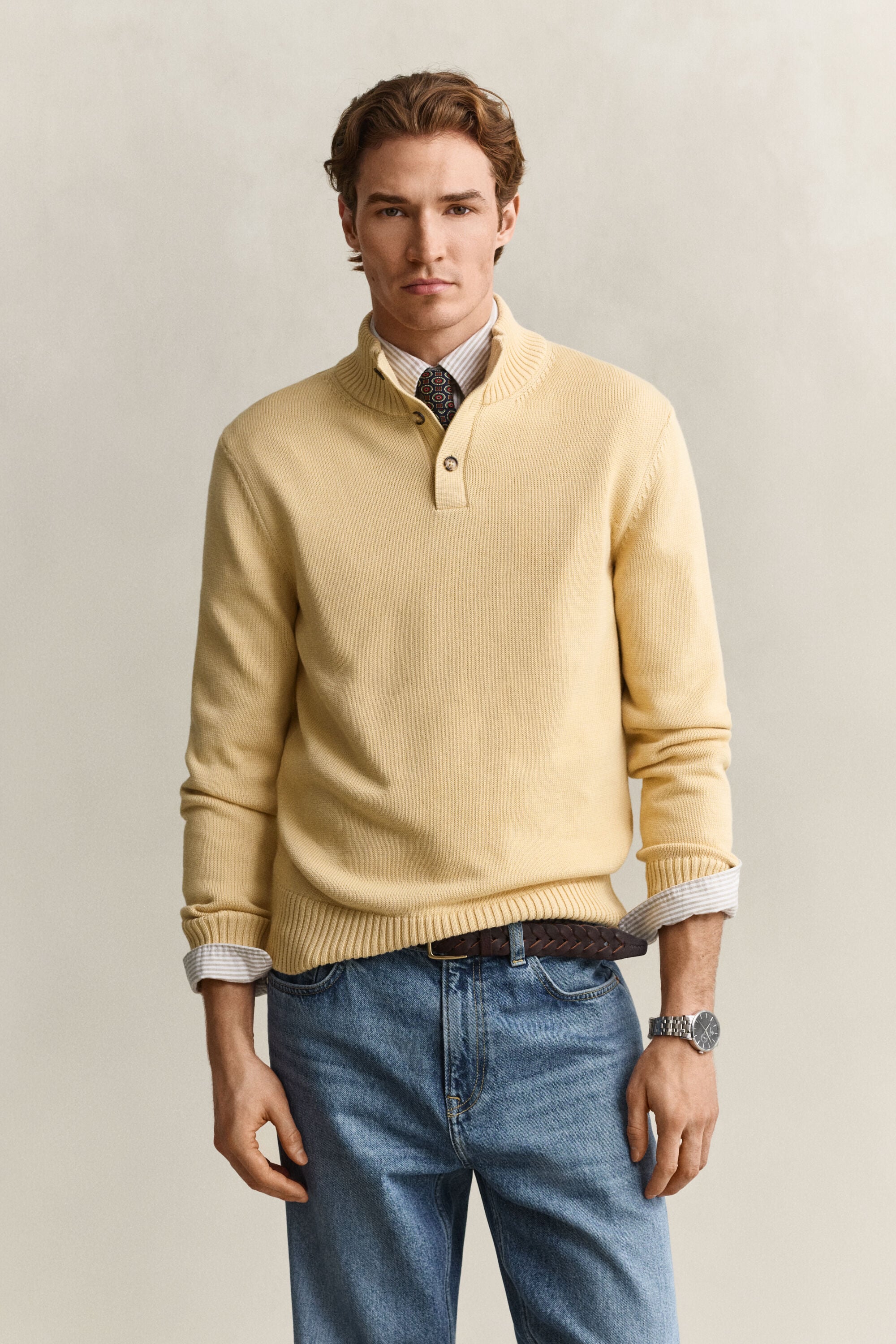 Pull à col boutonné en coton Supima