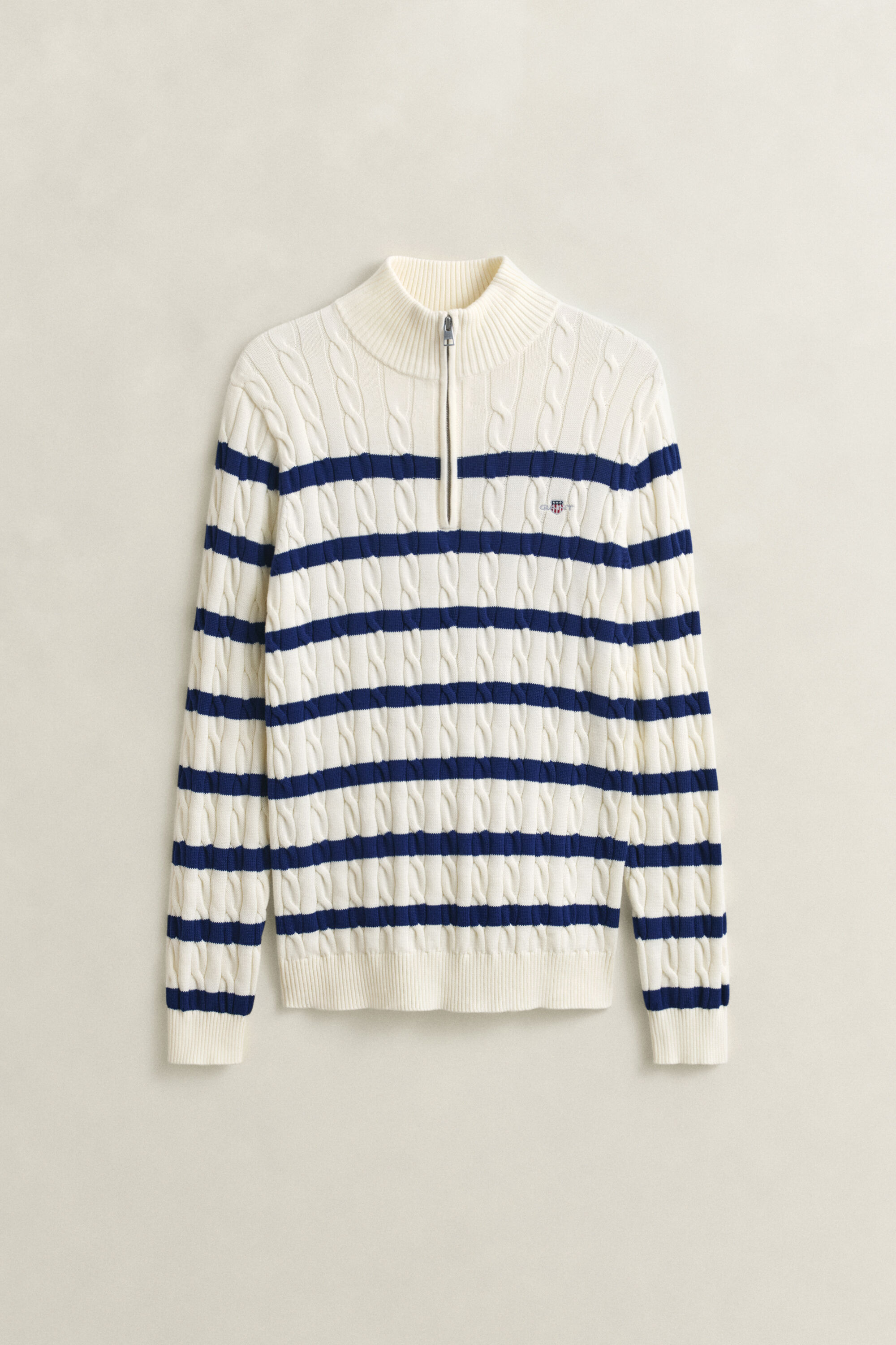 Pull à demi-zip en maille de coton torsadée à rayures