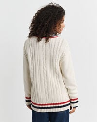 Cardigan col V en maille torsadée Gant Varsity