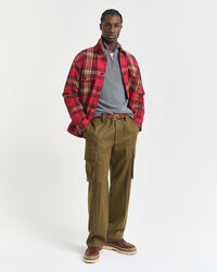 Pull à demi-zip côtelé en coton et laine mérinos