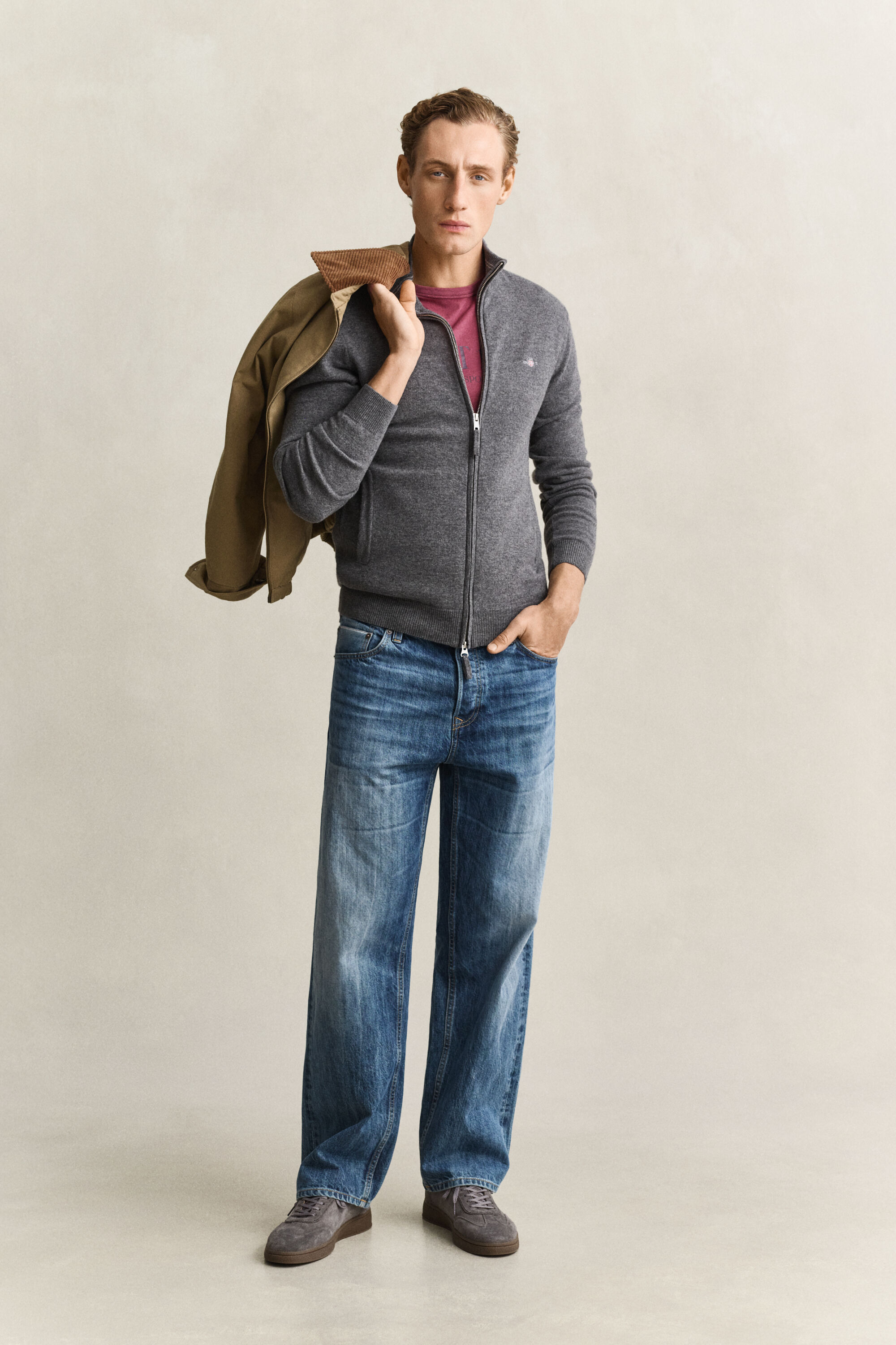 Cardigan zippé en laine d’agneau