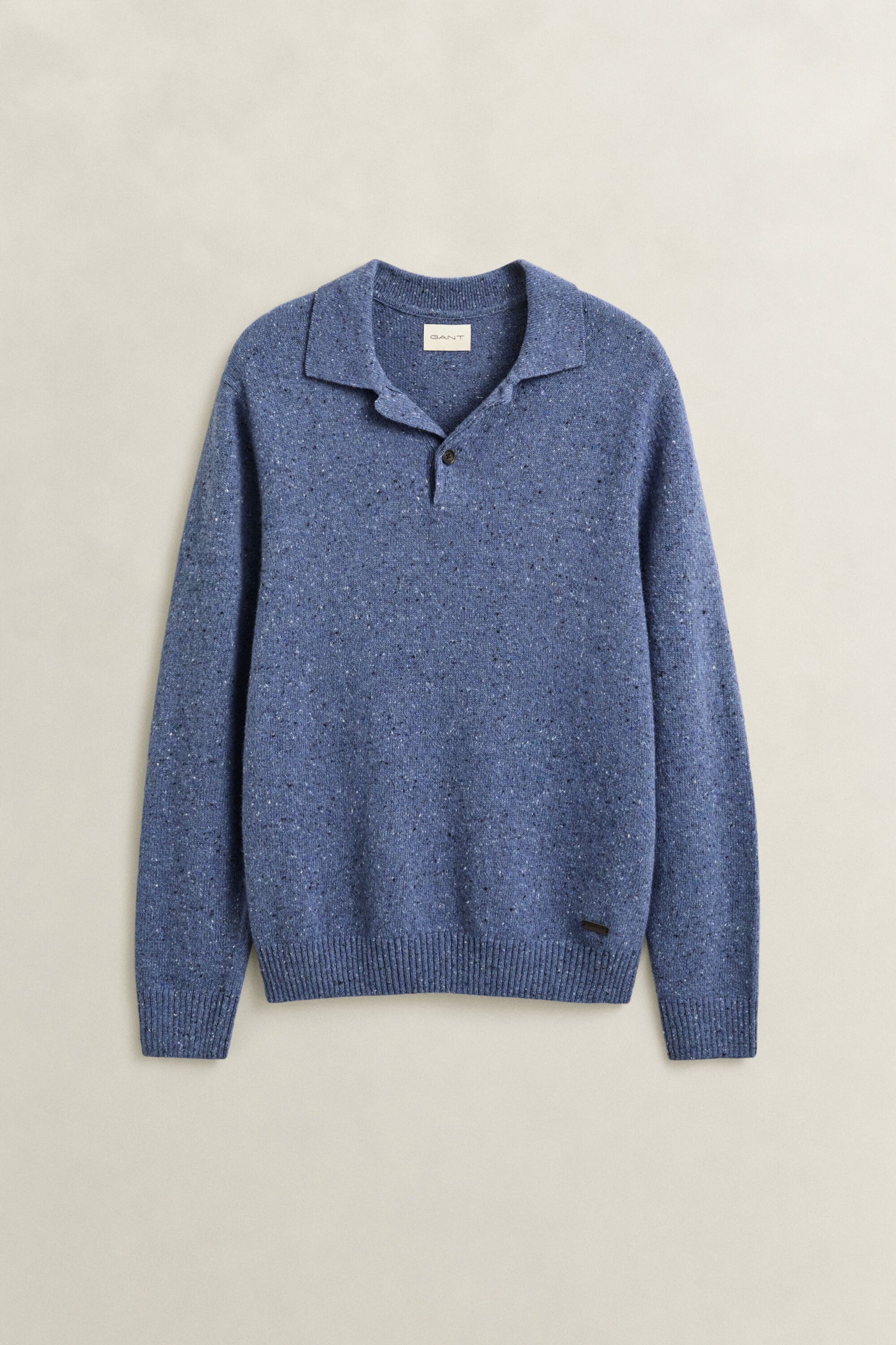 Pull façon polo en laine mouchetée mélangée