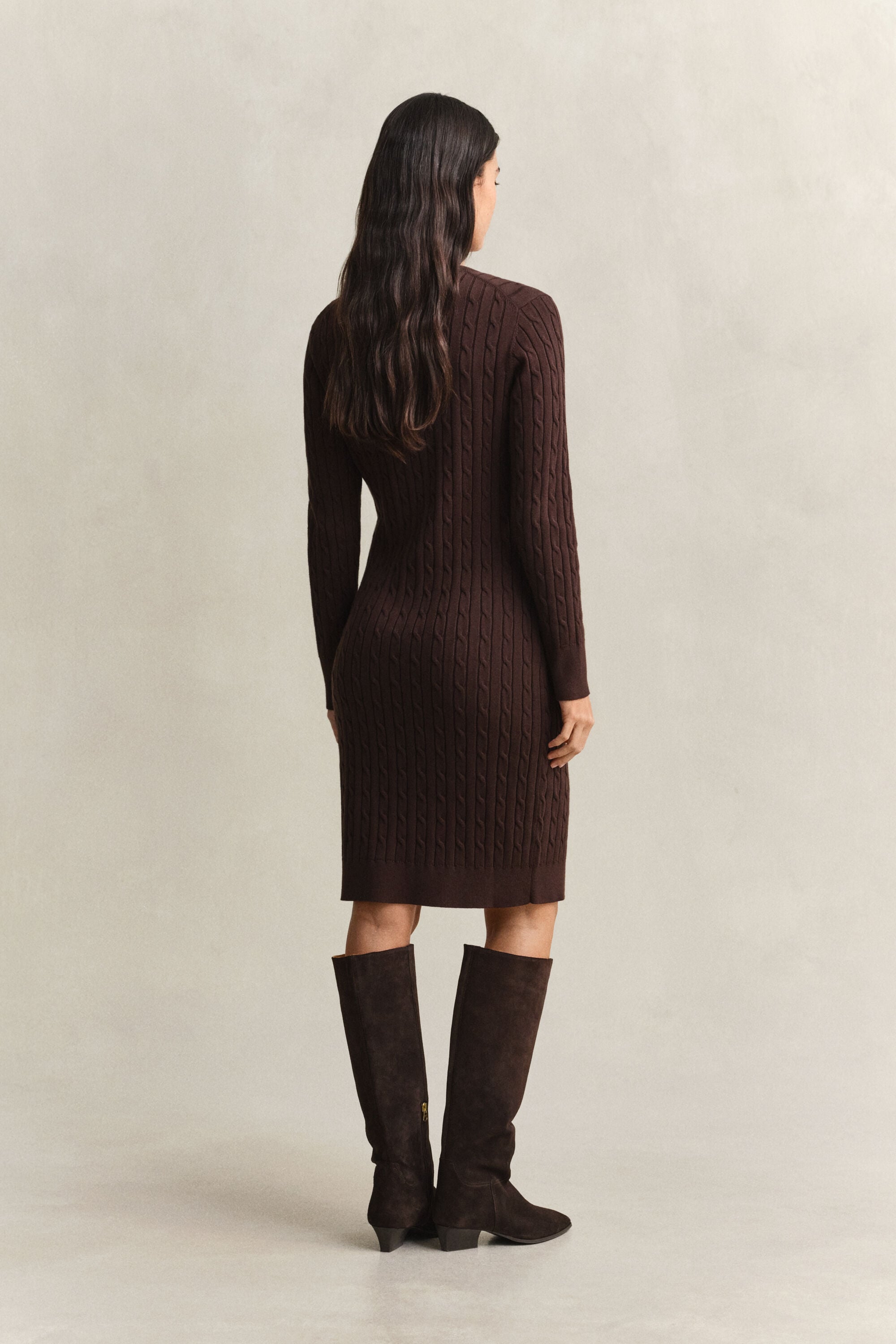 Robe col rond en maille de coton stretch à torsades
