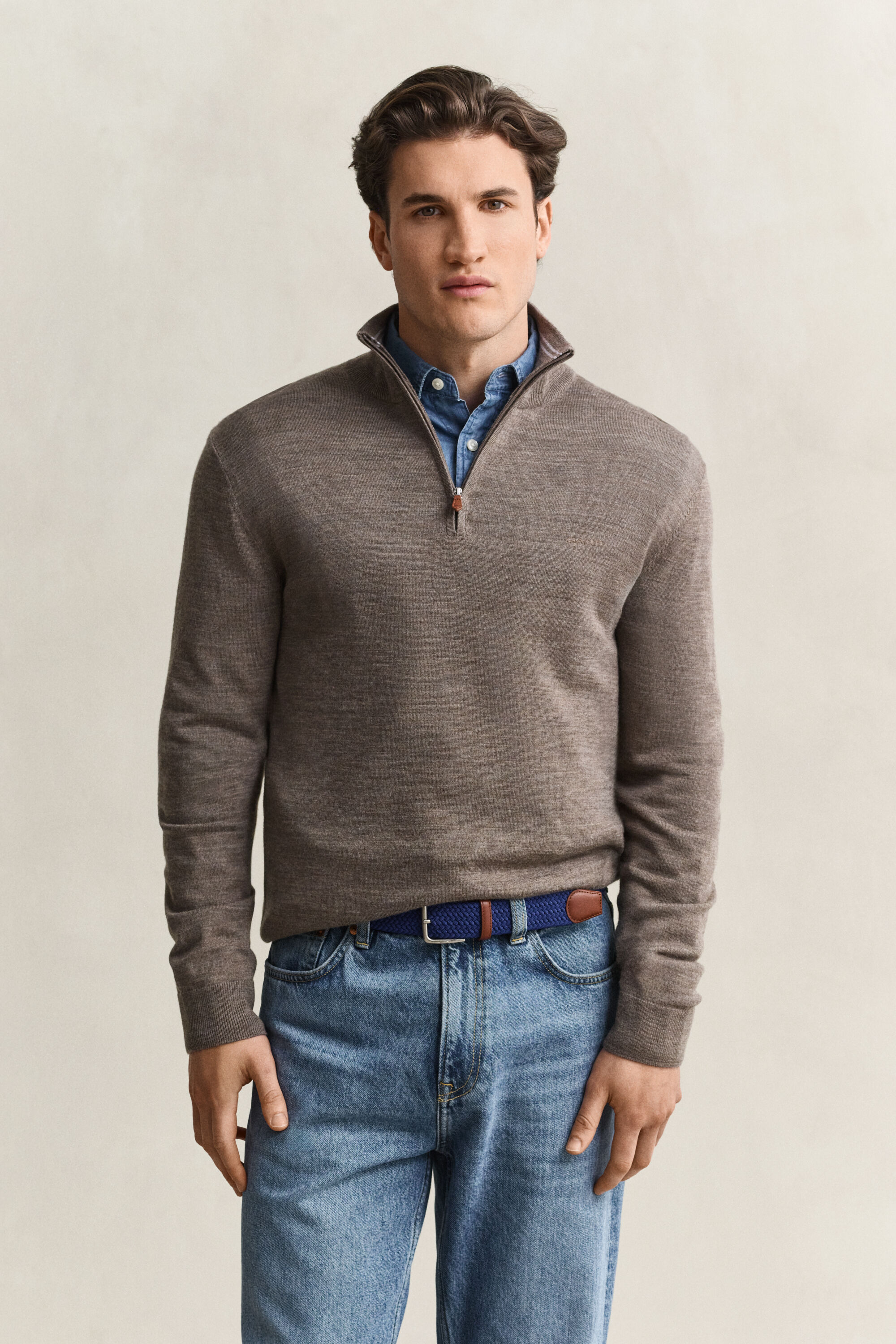 Pull à demi-zip en laine mérinos