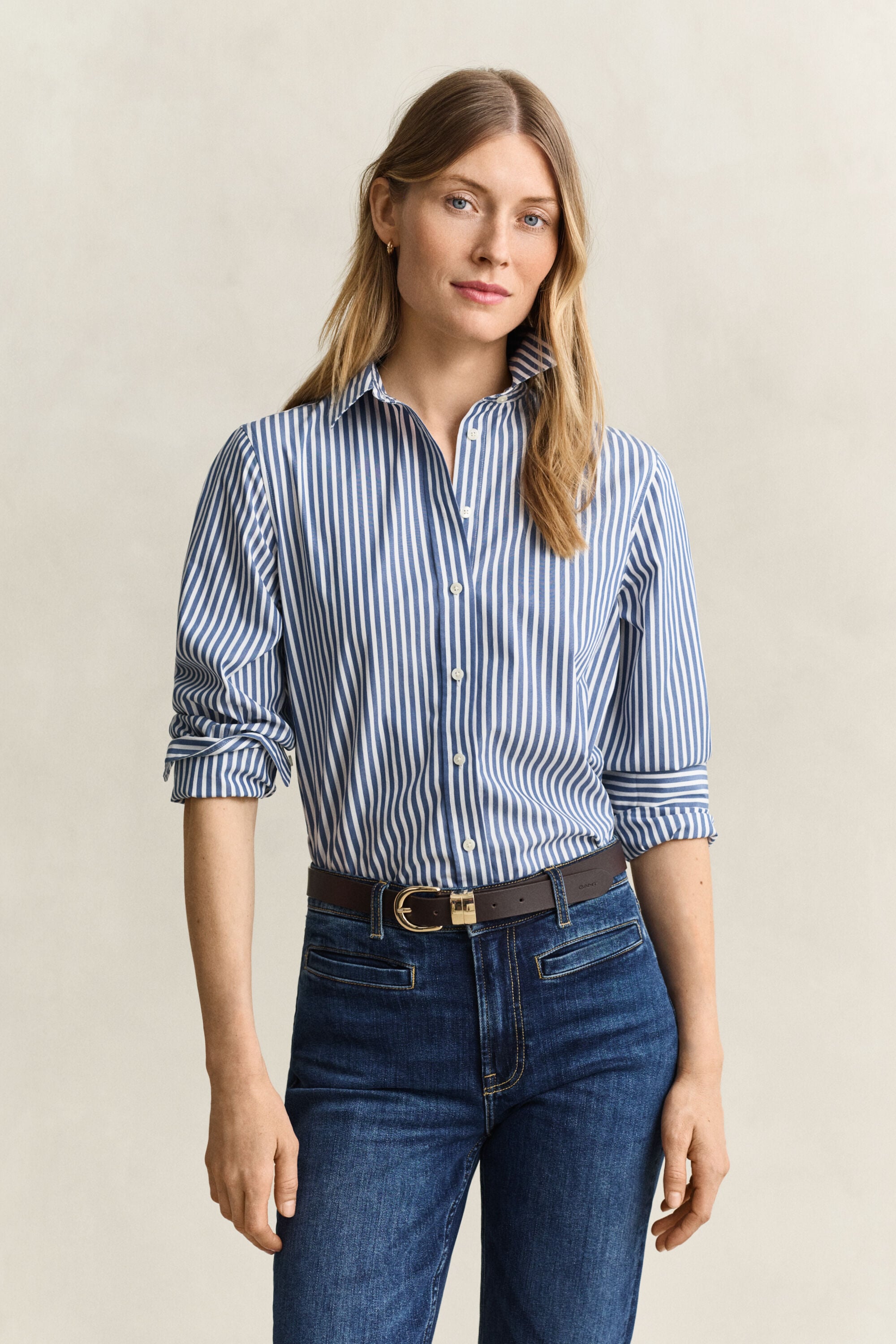 Chemise regular en popeline à rayures classique