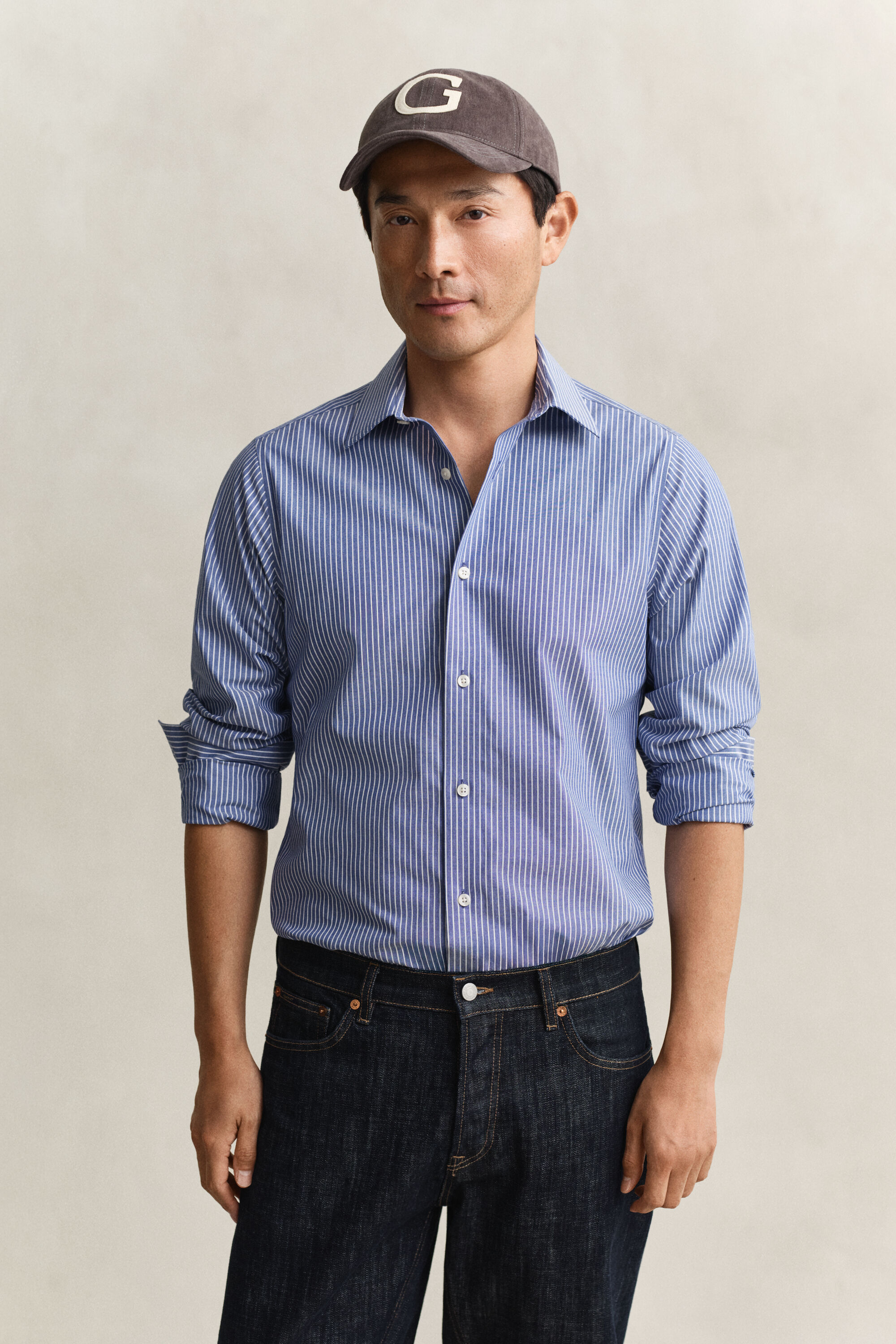 Chemise en popeline stretch à rayures