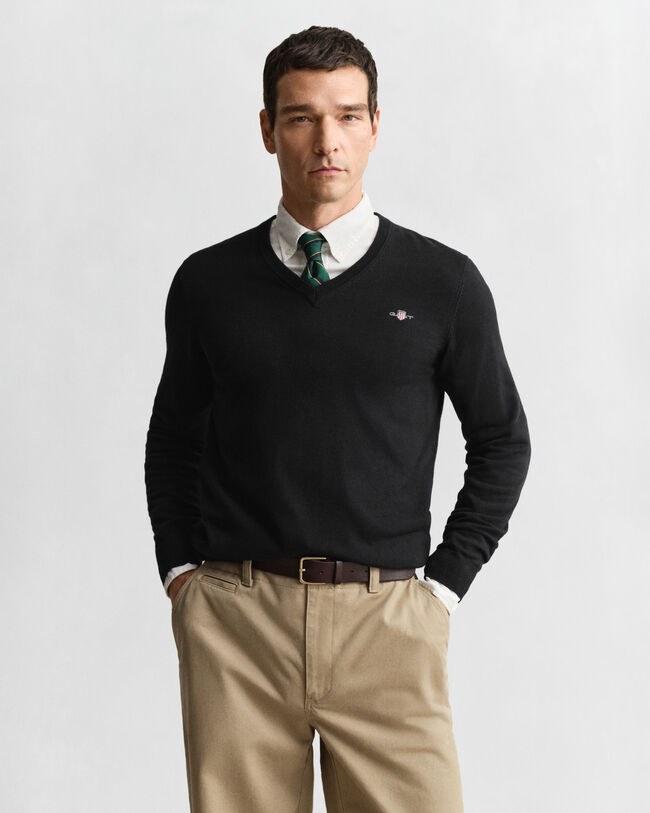 Pull col V en coton classique