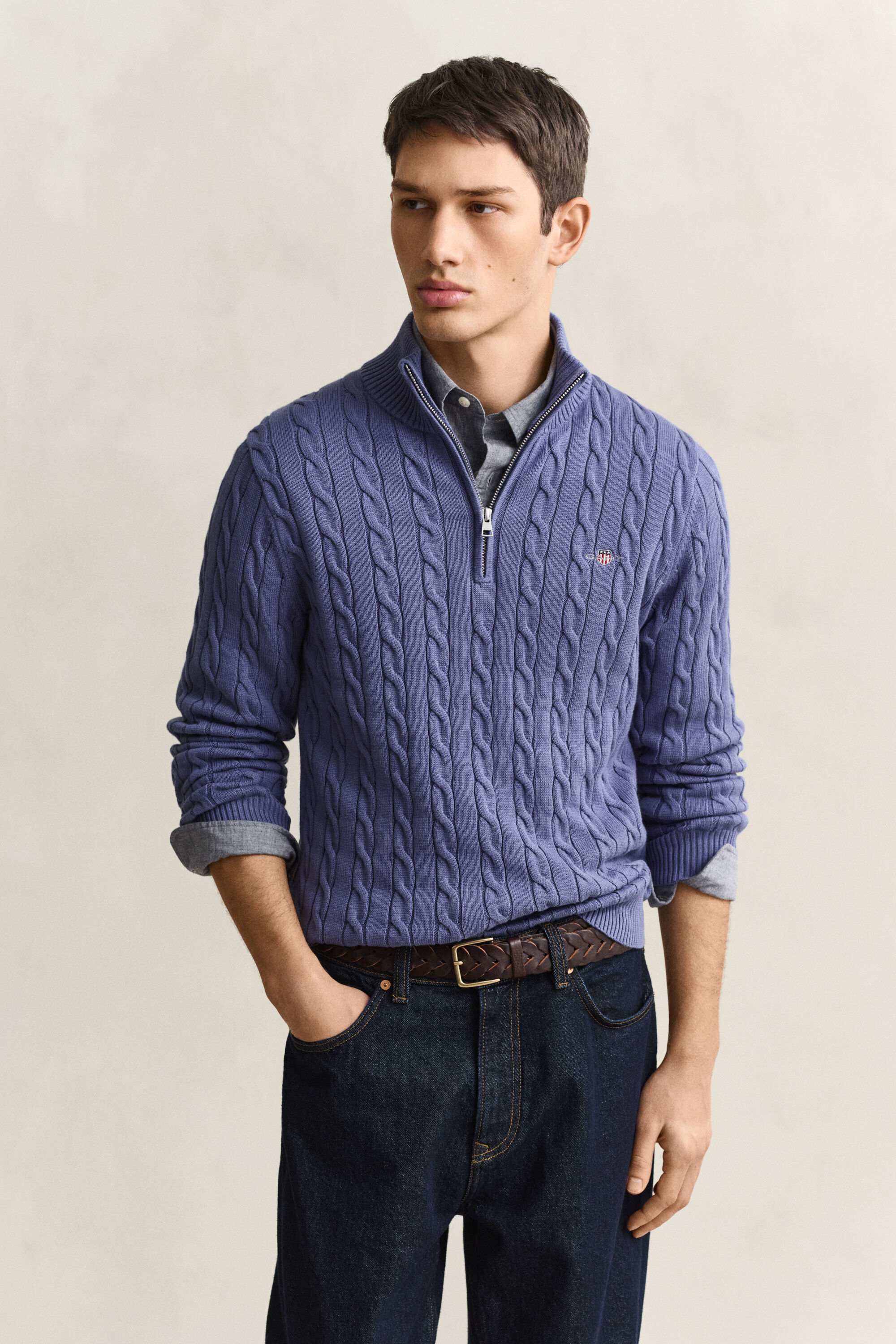 Pull à demi-zip en maille de coton torsadée