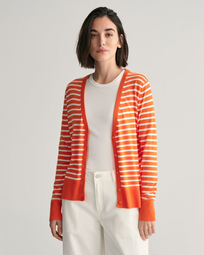 Cardigan en maille fine &agrave; rayures