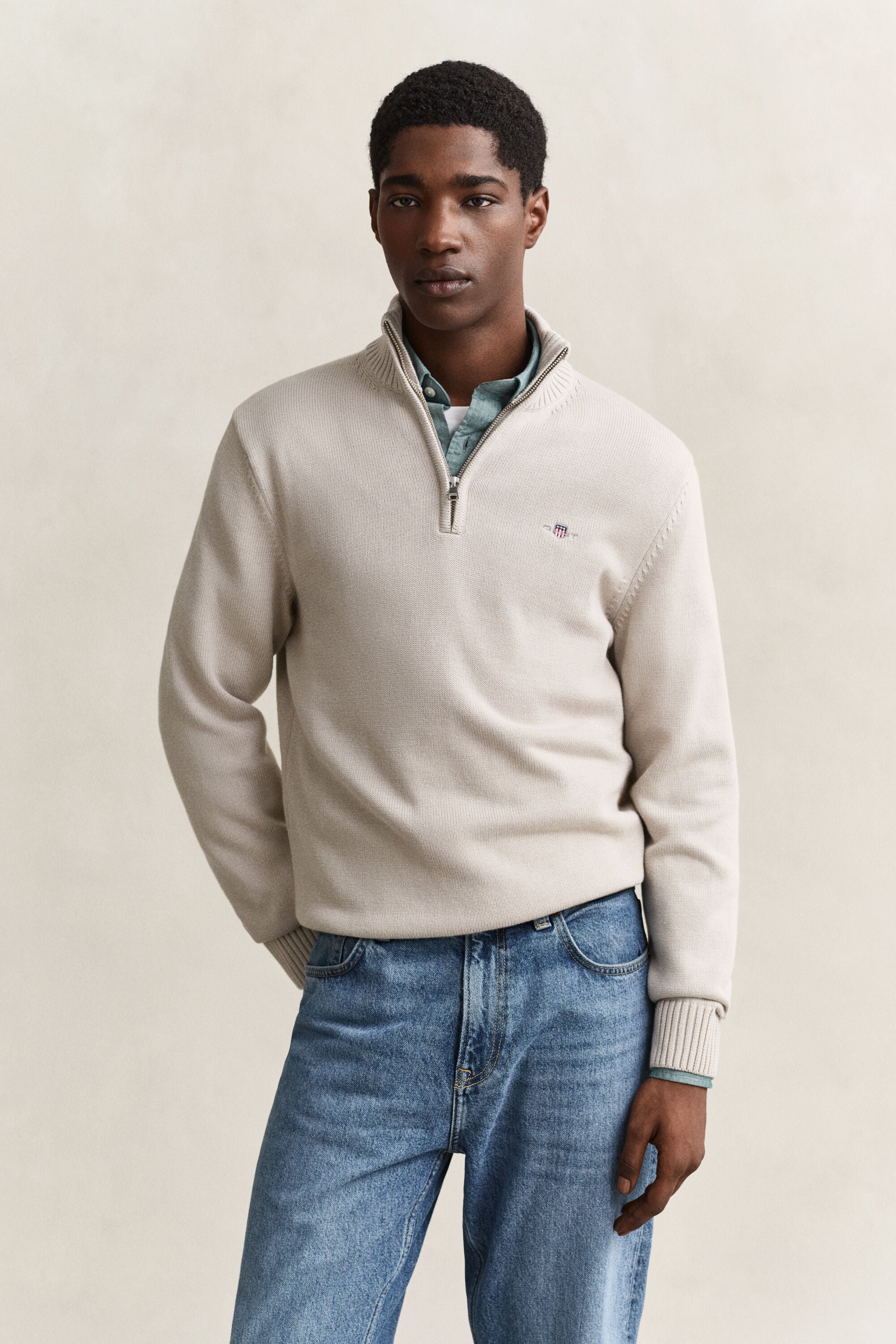 Pull en coton décontracté à demi-zip