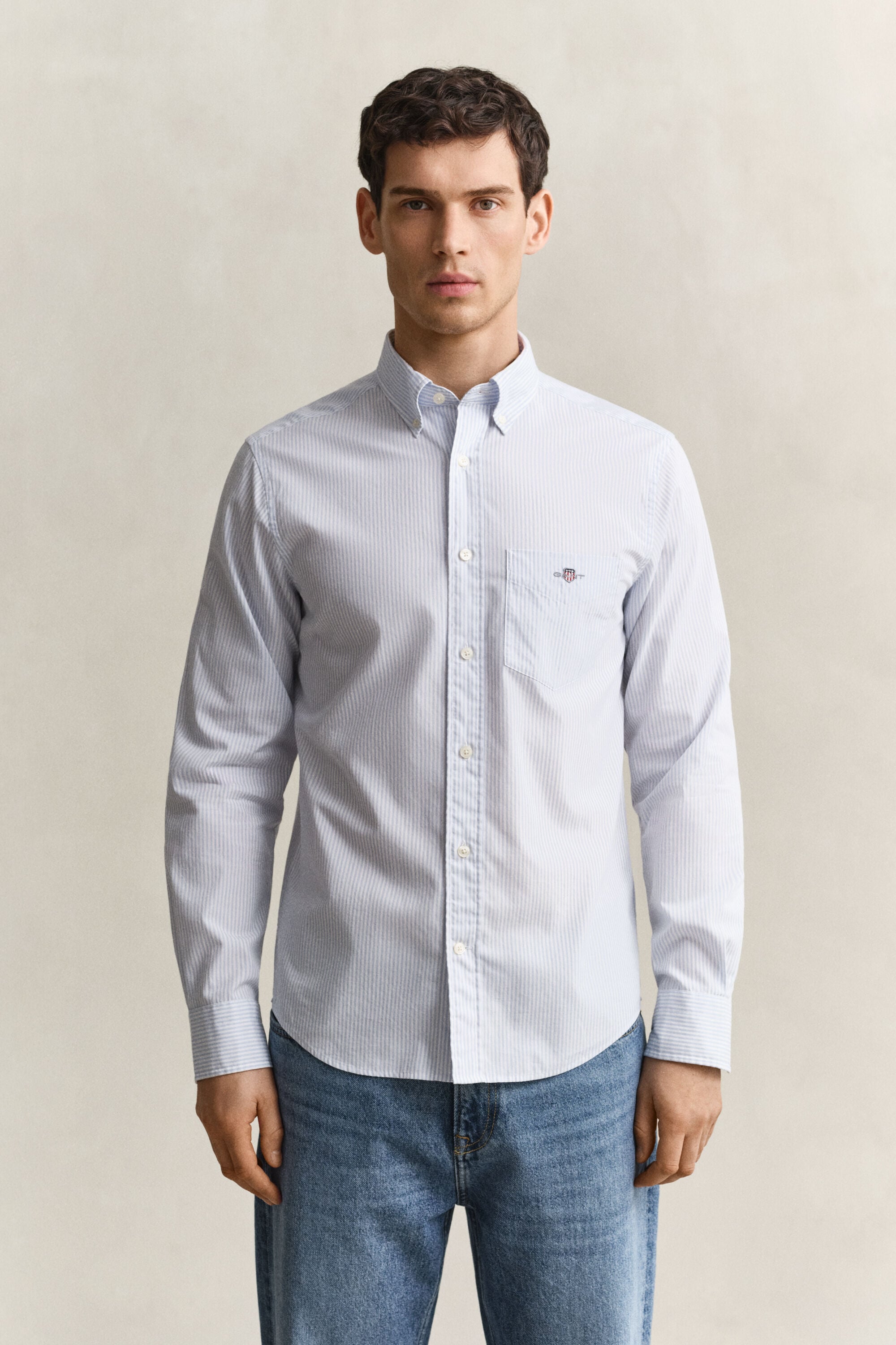 Chemise regular en popeline à rayures classique