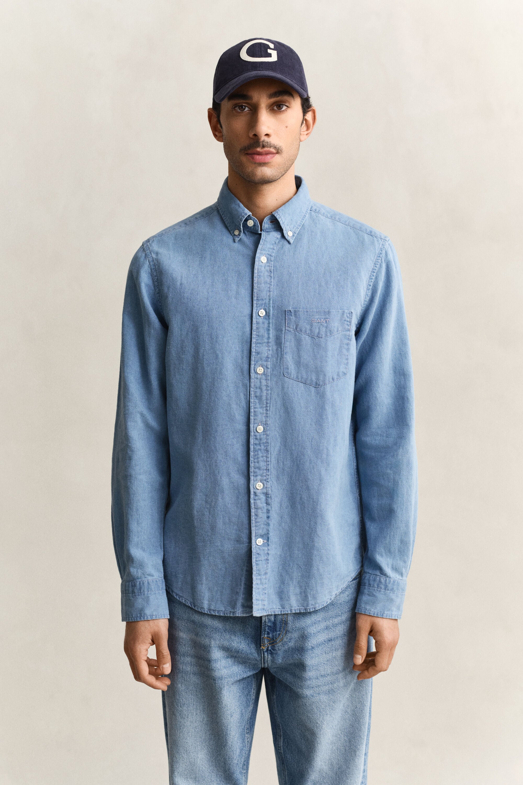 Chemise en coton et lin indigo