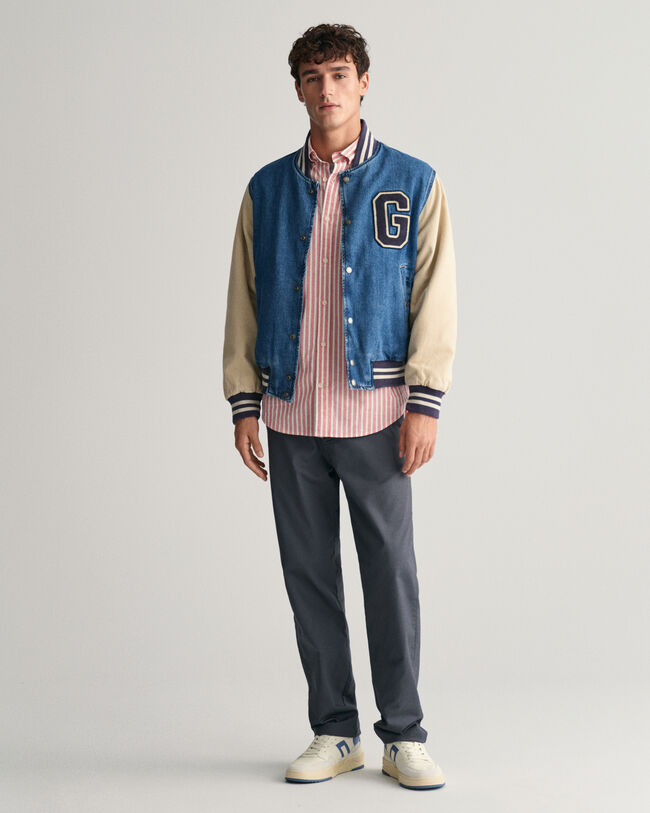 Chemise regular fit en coton et lin &agrave; rayures