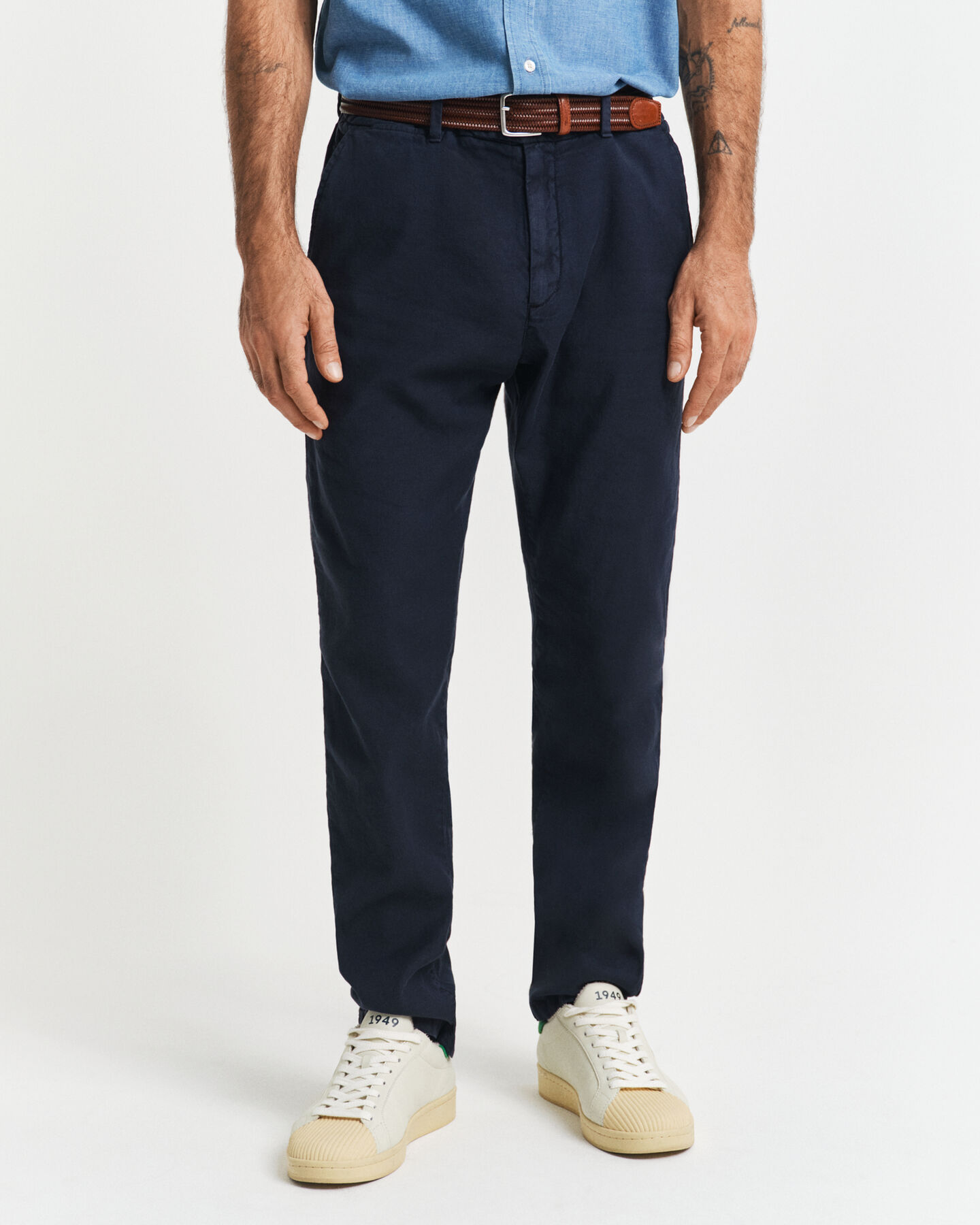 Pantalon chino coupe slim en coton et lin