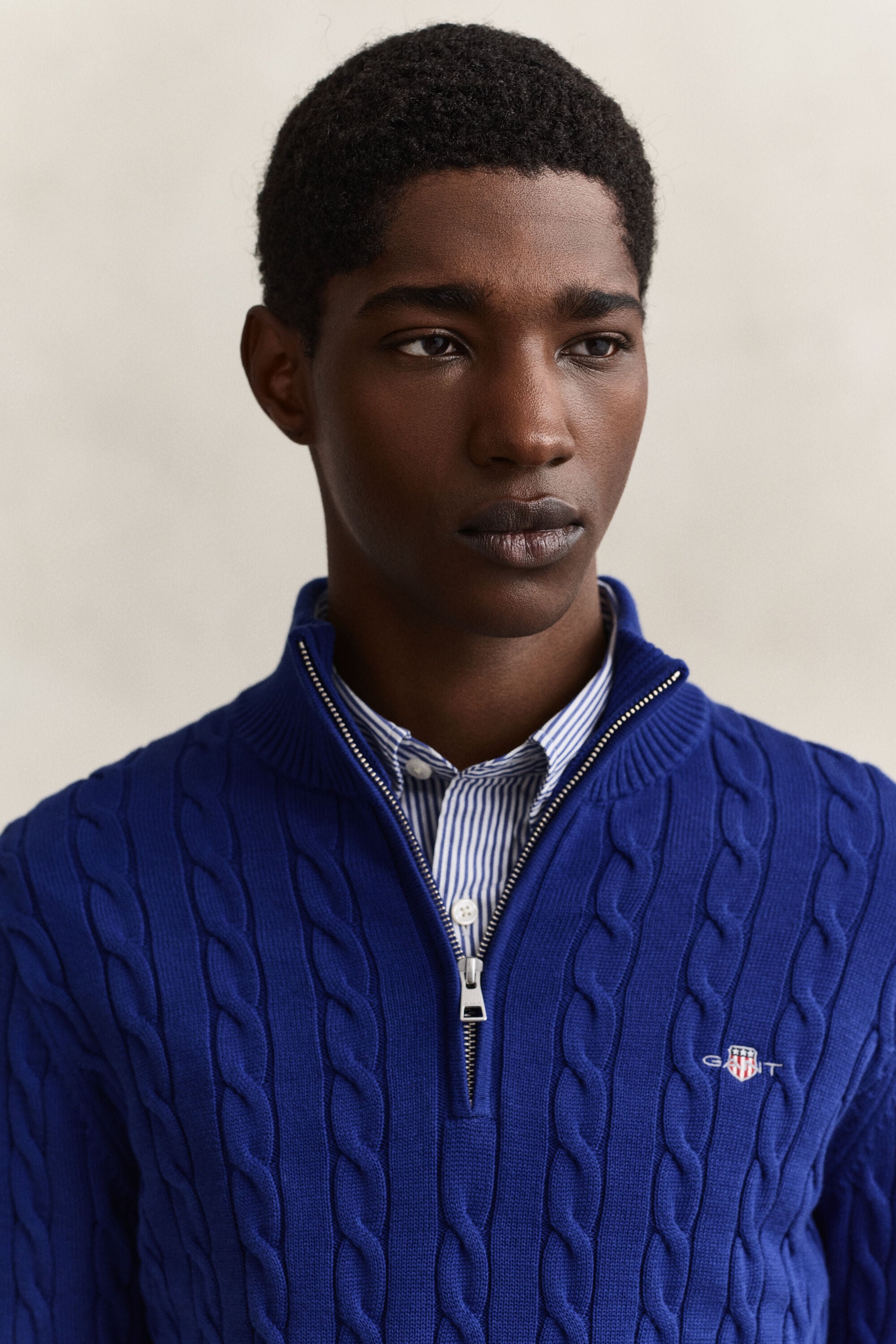 Pull à demi-zip en maille de coton torsadée