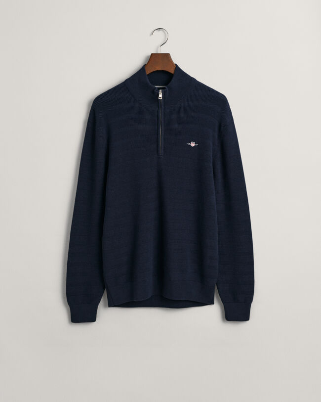 Pull à demi-zip en coton texturé à rayures