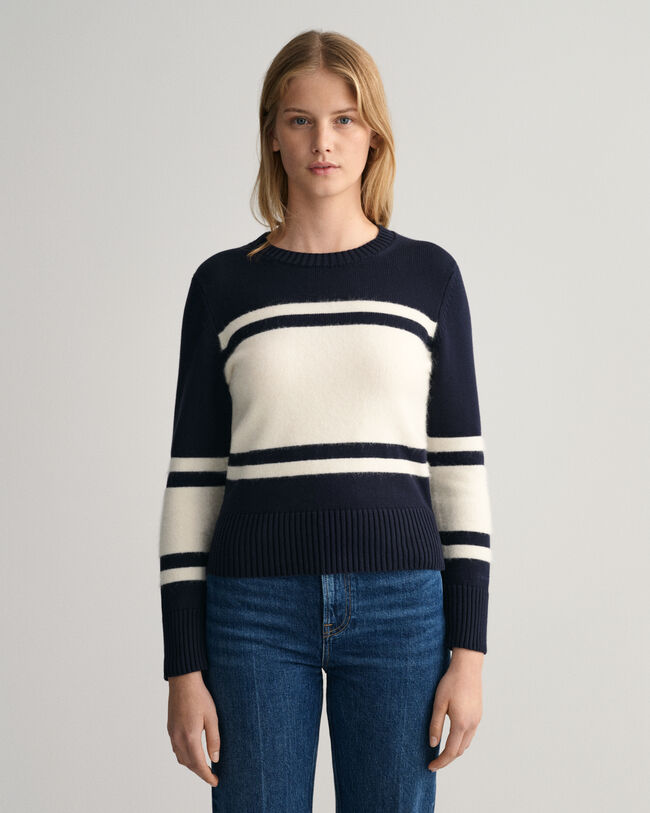 Pull ras du cou &agrave; rayures en colour-block