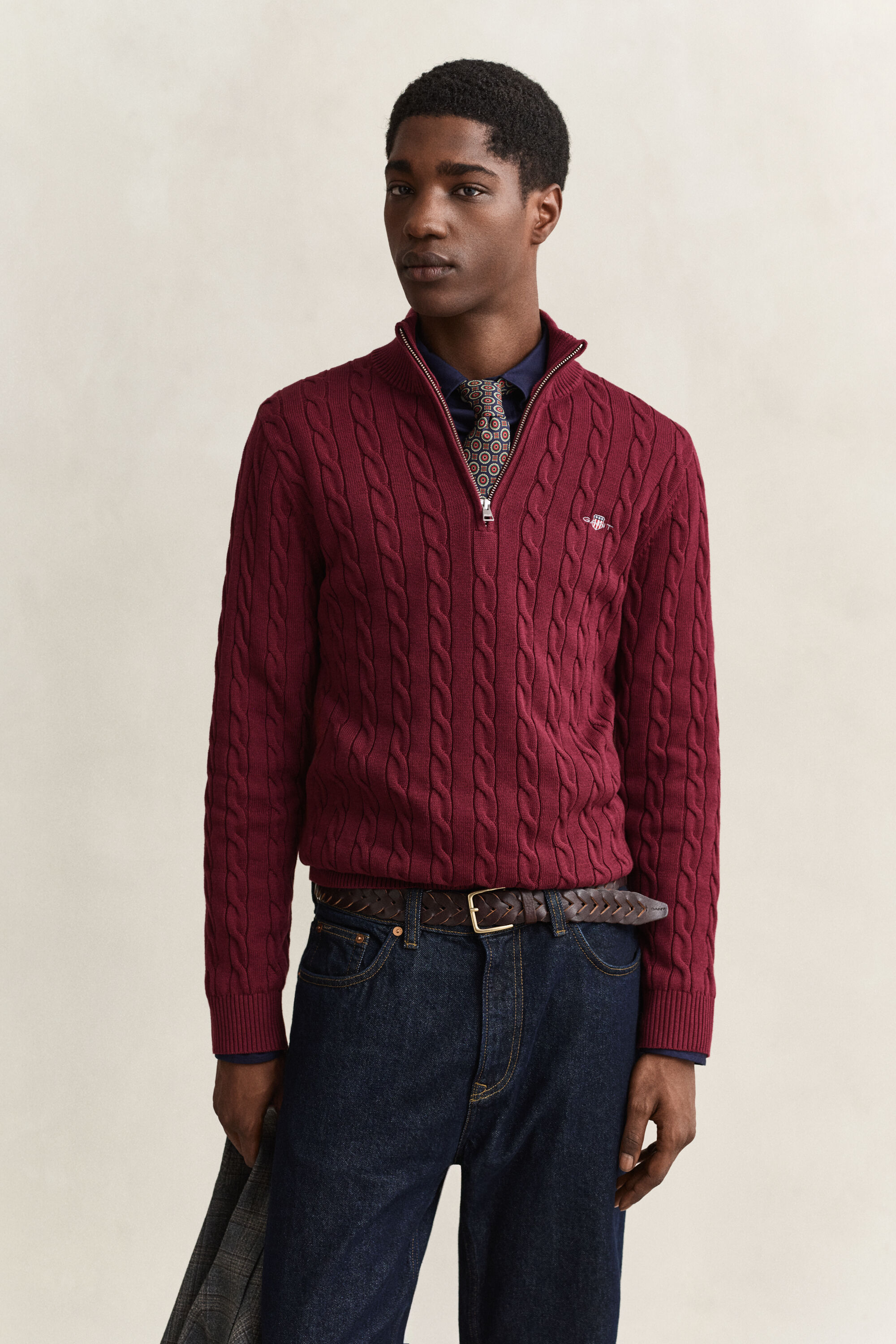 Pull à demi-zip en maille de coton torsadée