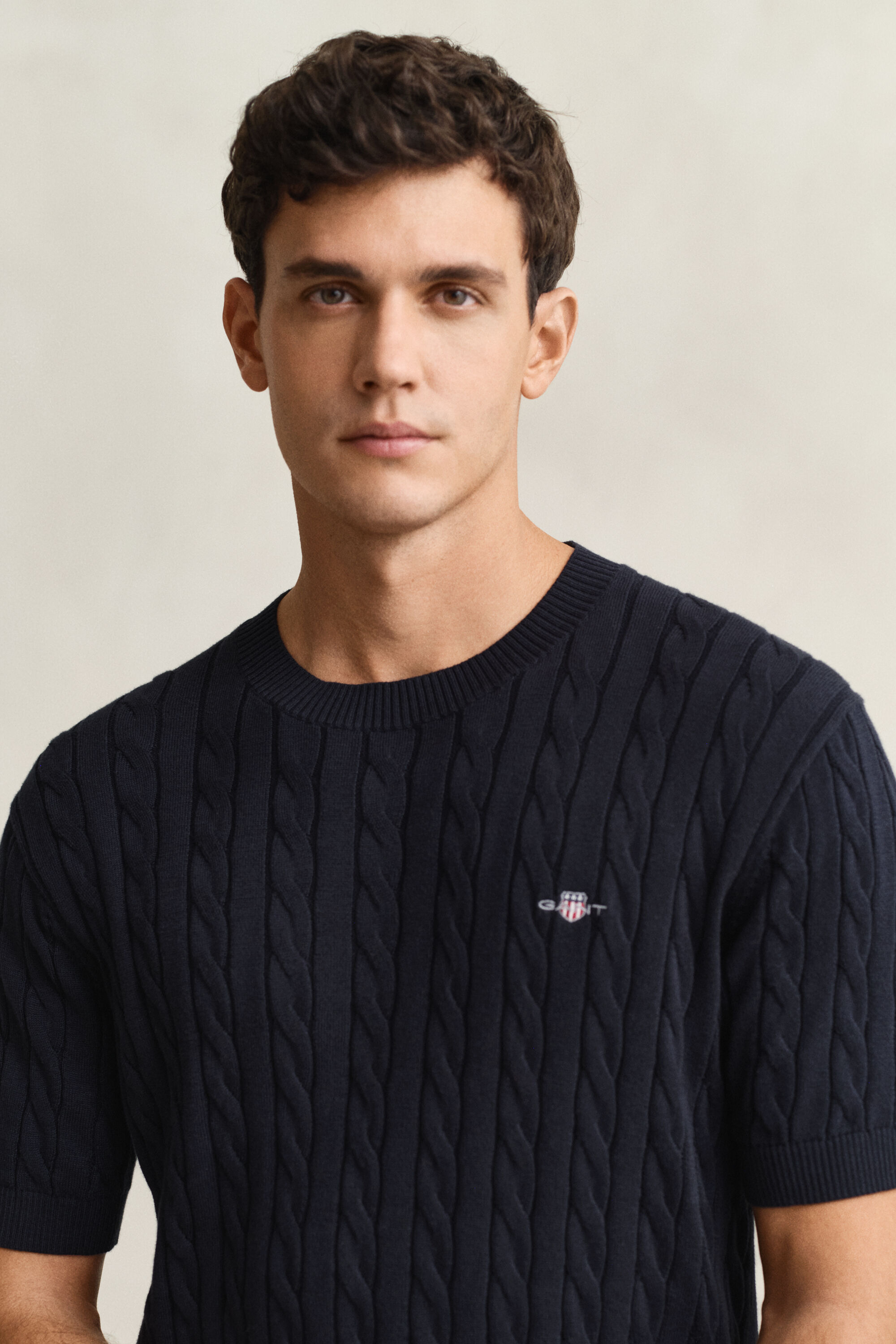 Pull en coton à manches courtes et maille torsadée