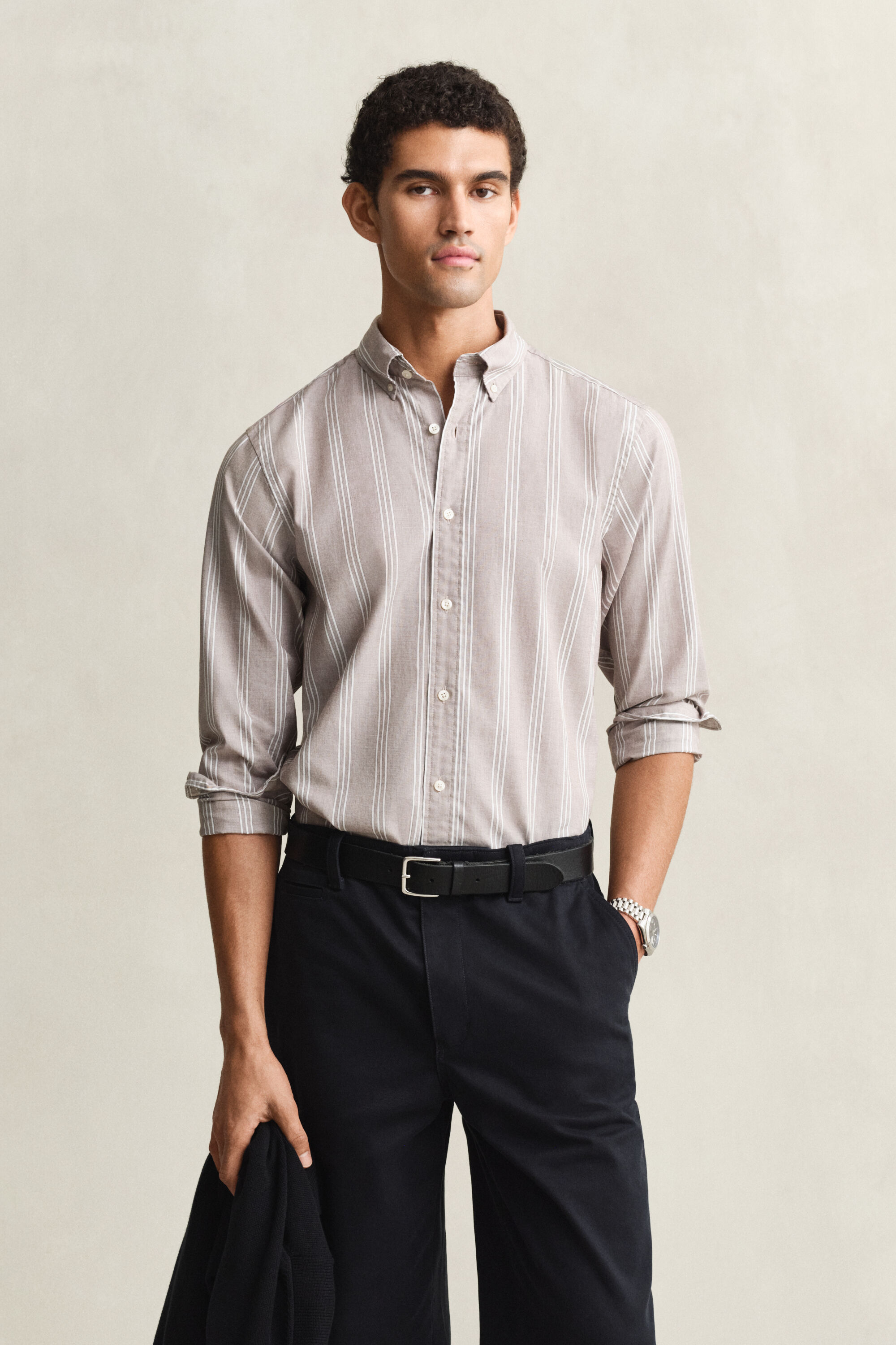 Chemise coupe regular en popeline à rayures en fil-à-fil