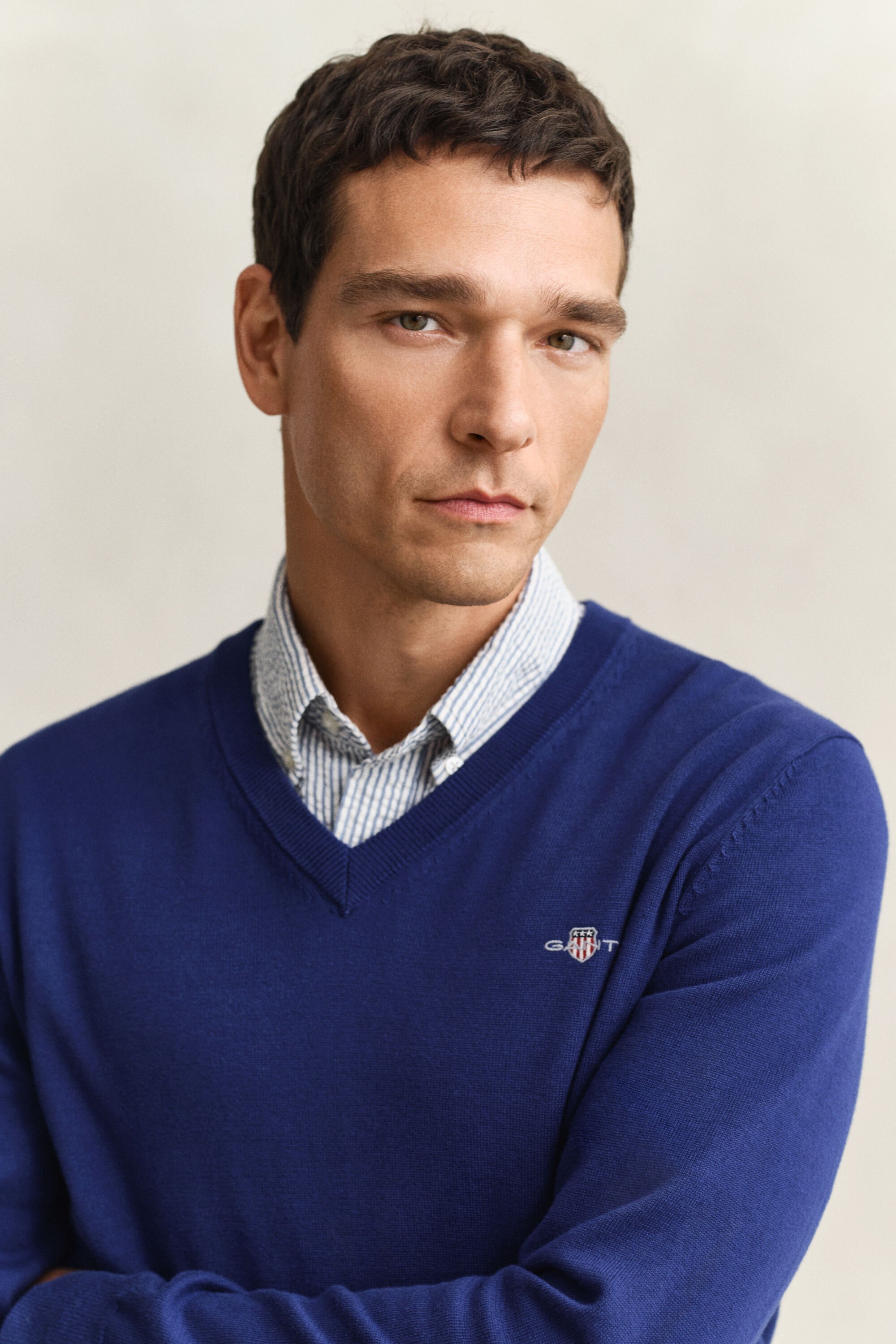 Pull col V en coton classique