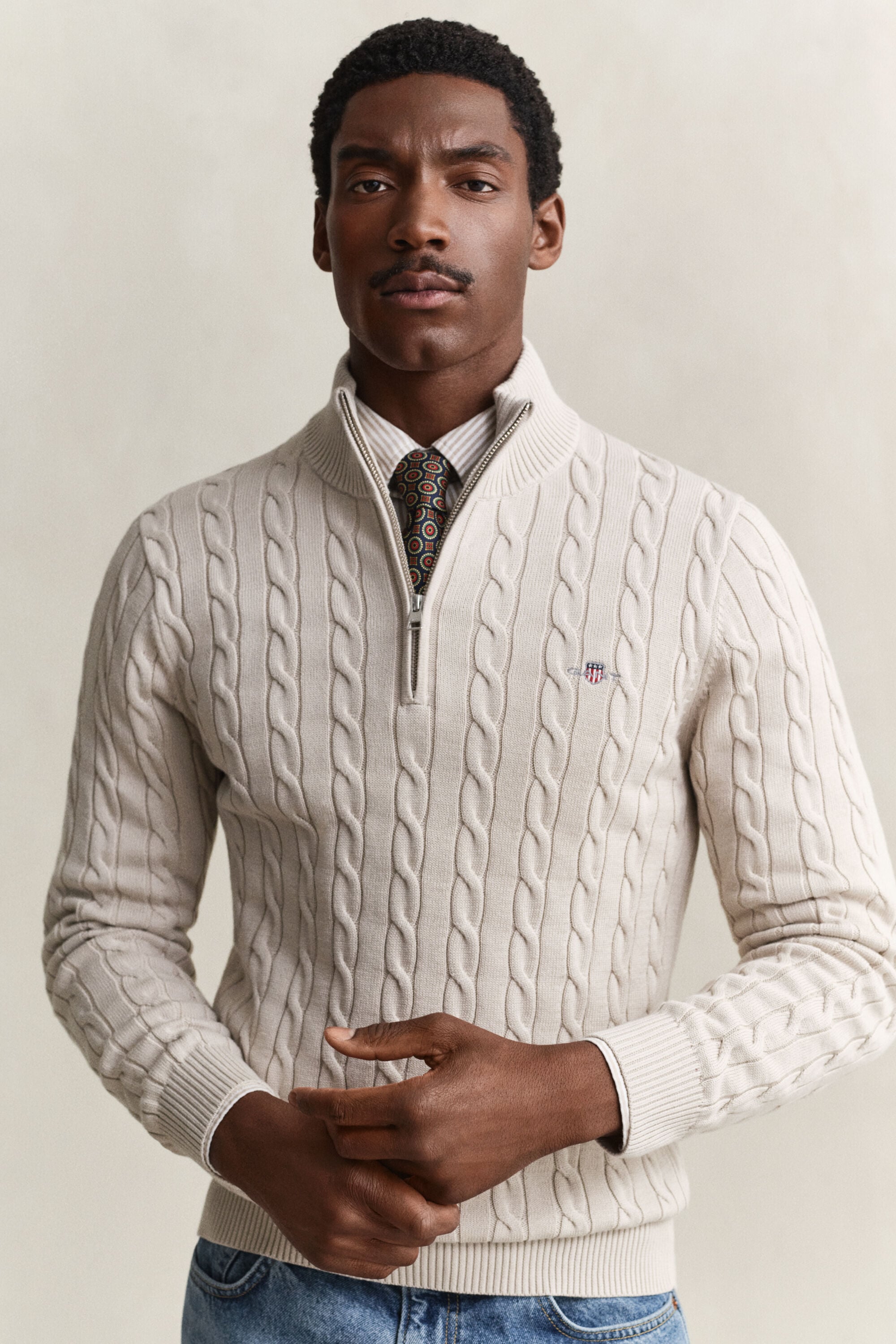 Pull à demi-zip en maille de coton torsadée