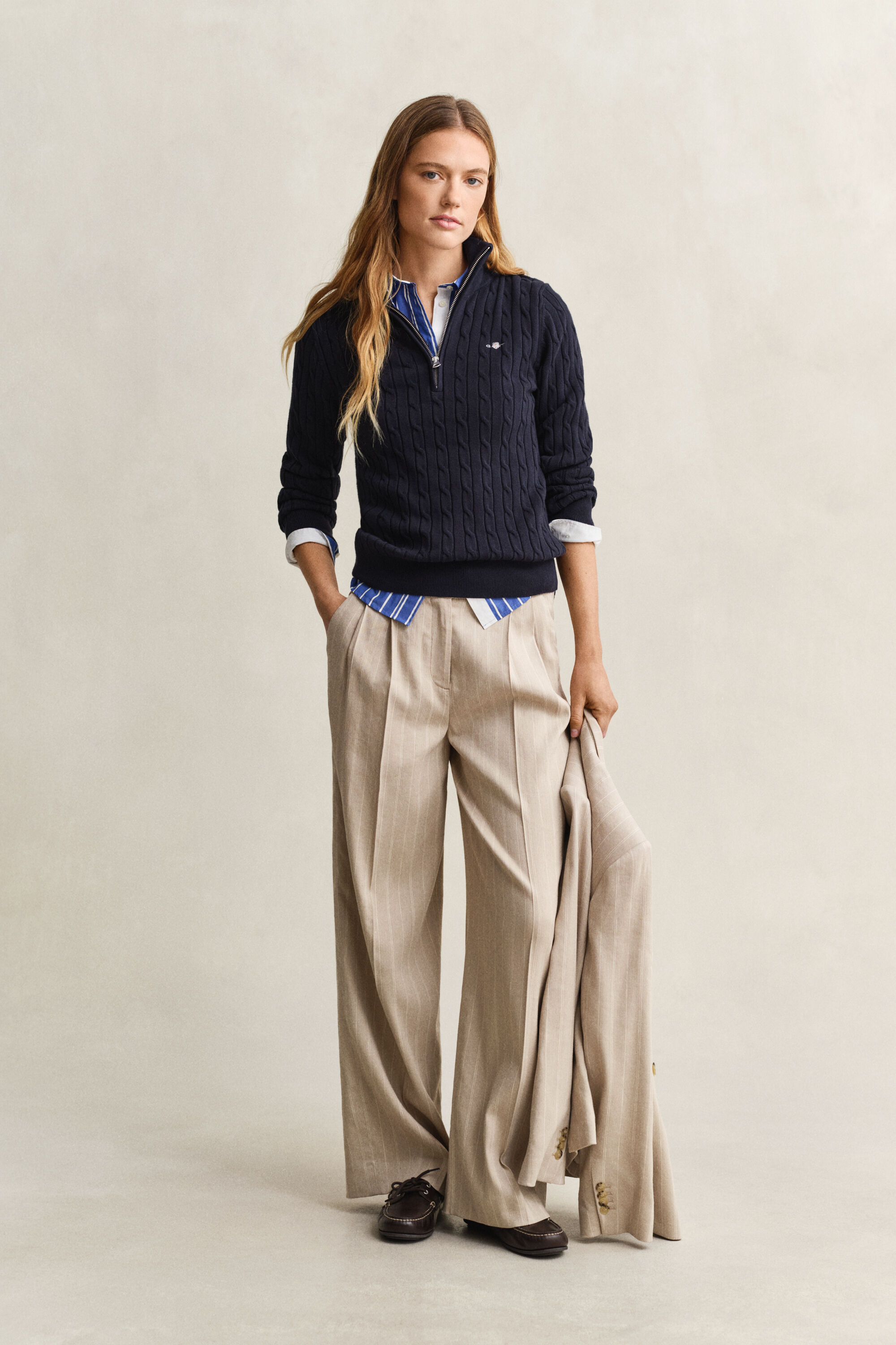 Pull à demi-zip en maille torsadée