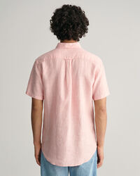 Chemise regular fit en lin à rayures et manches courtes