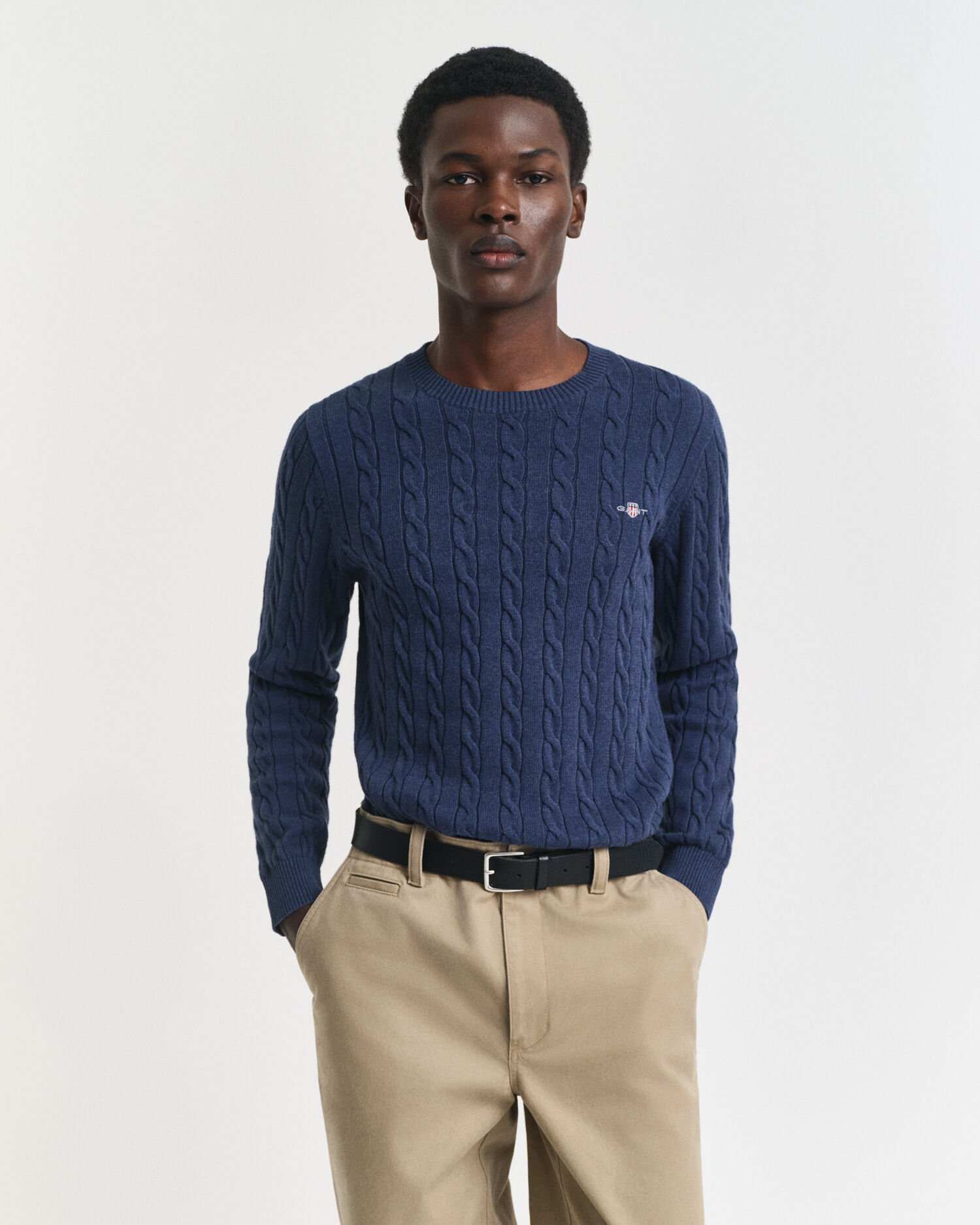 Pull col rond en maille de coton torsadée