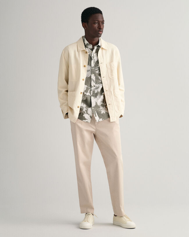Chemise regular fit en coton et lin à imprimé tournesols